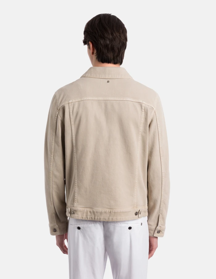 Structured Beige Denim Jacket with Flap Pockets