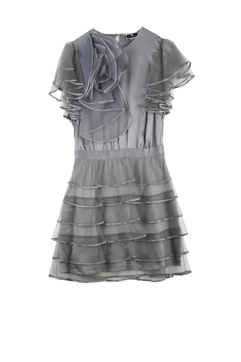 Satin Dress Tulle Skirt - Grey