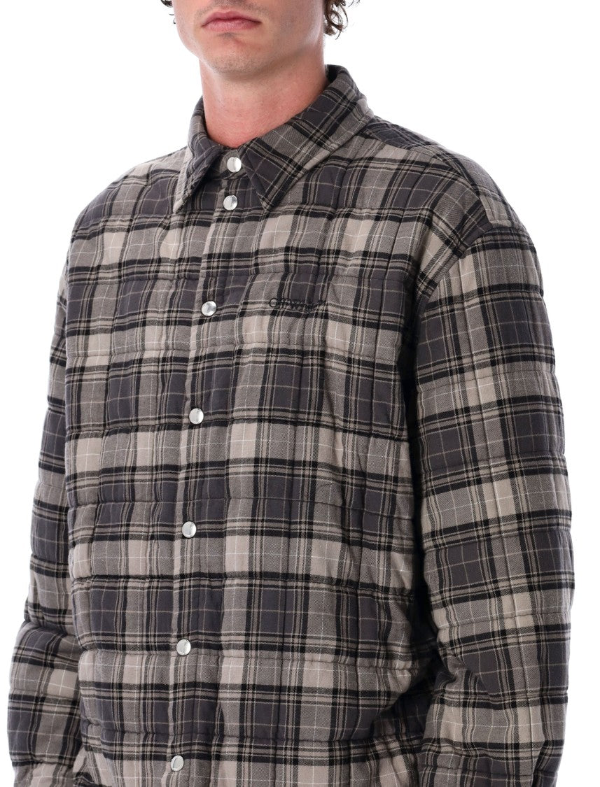 Padded Check Cotton Shirt Jacket With Logo