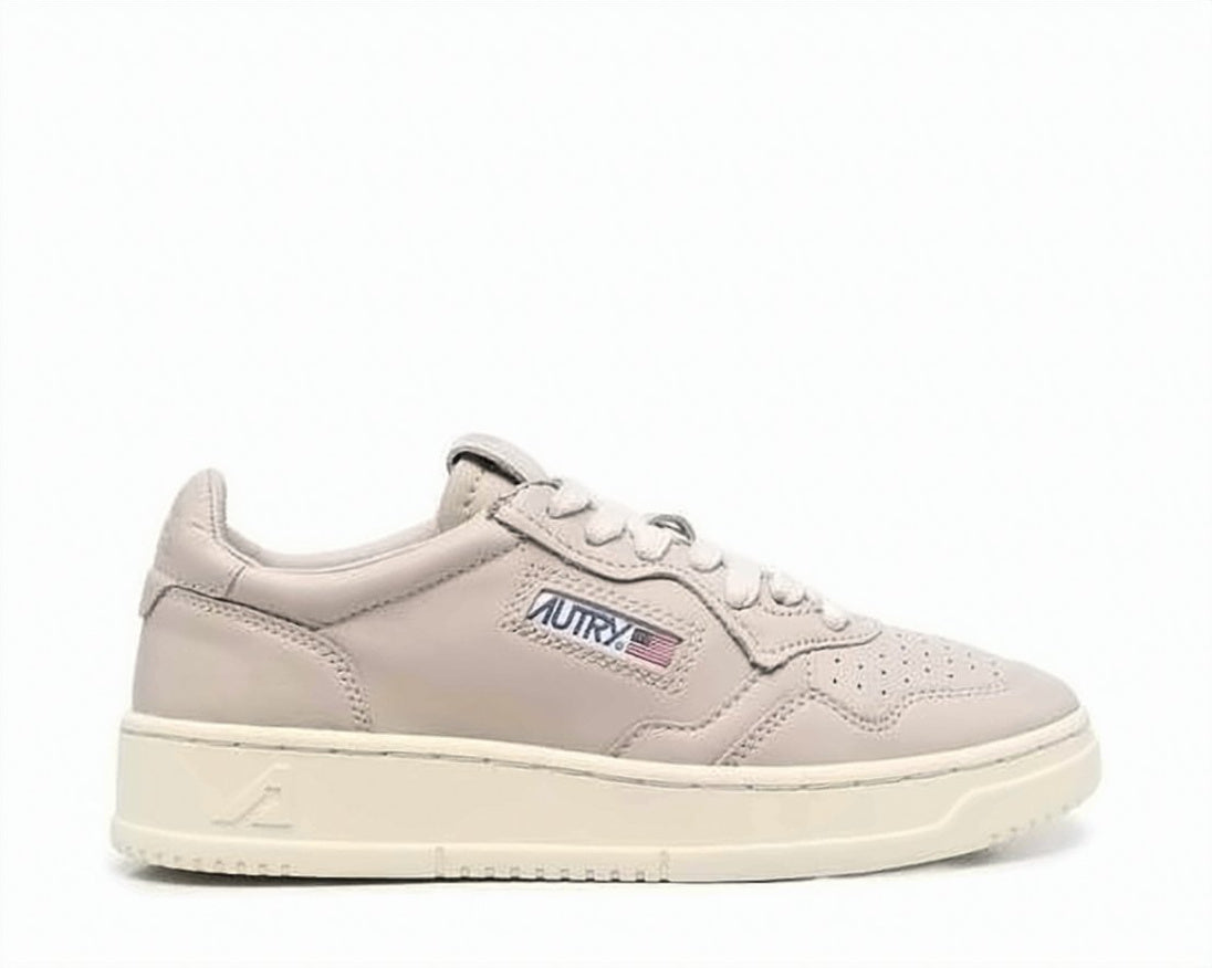 Monochromatic Soft Beige Goat Leather Low-Top Sneakers