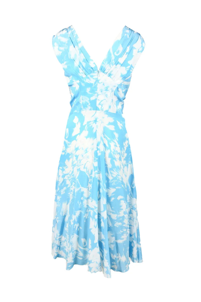 Long Silk Dress - White/Light Blue