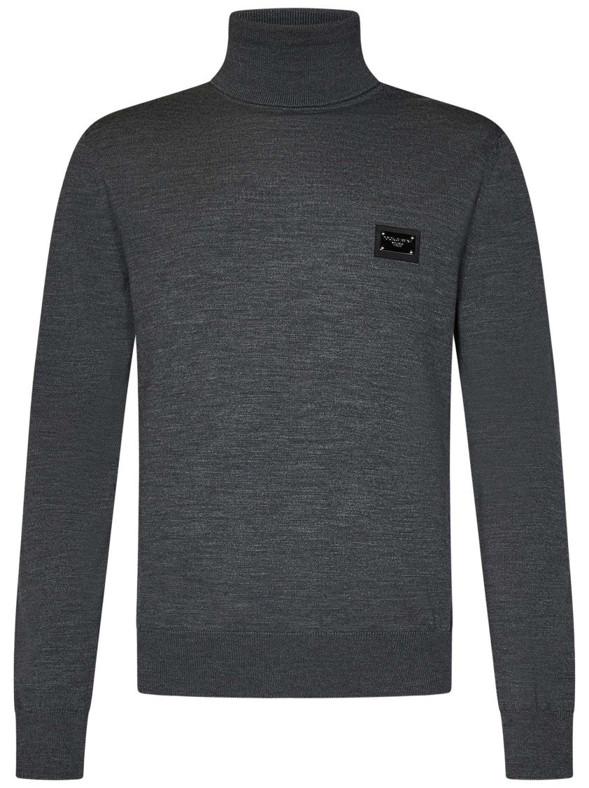 Tailored Grey Virgin Wool Turtleneck Sweater