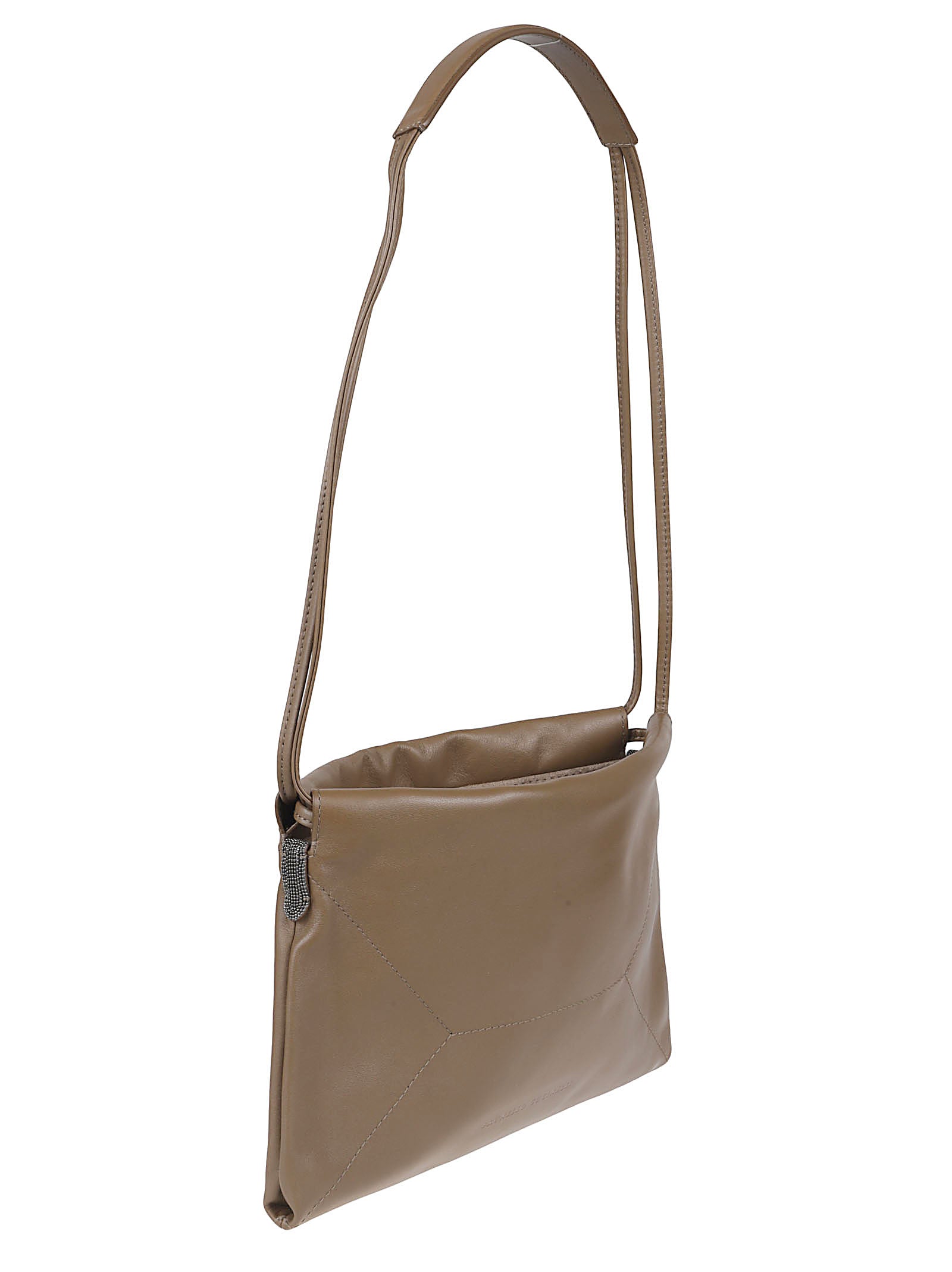 Rectangular Leather Bag With Drawstring Closure