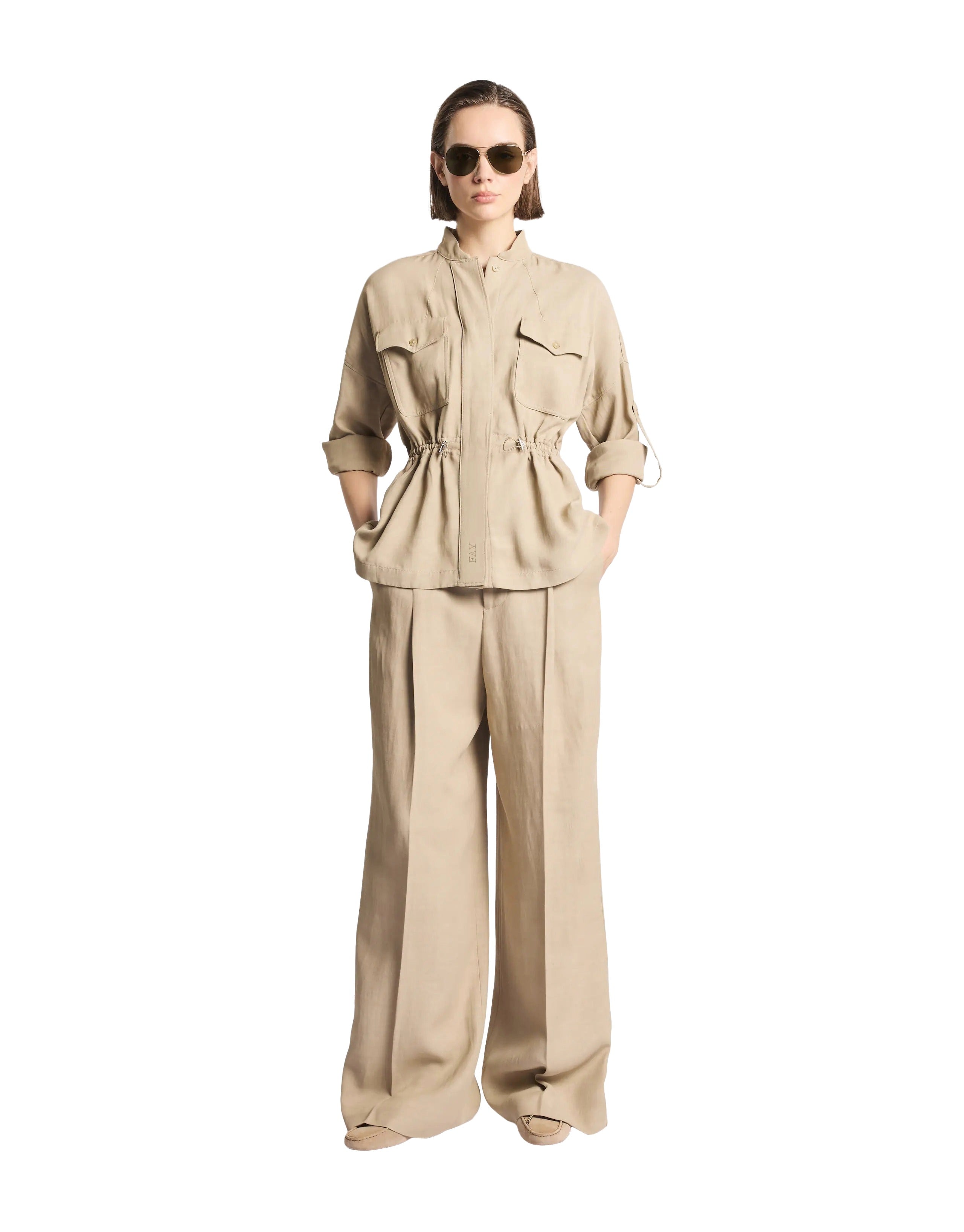 Long-Sleeved Sahariana Overshirt with Adjustable Waist