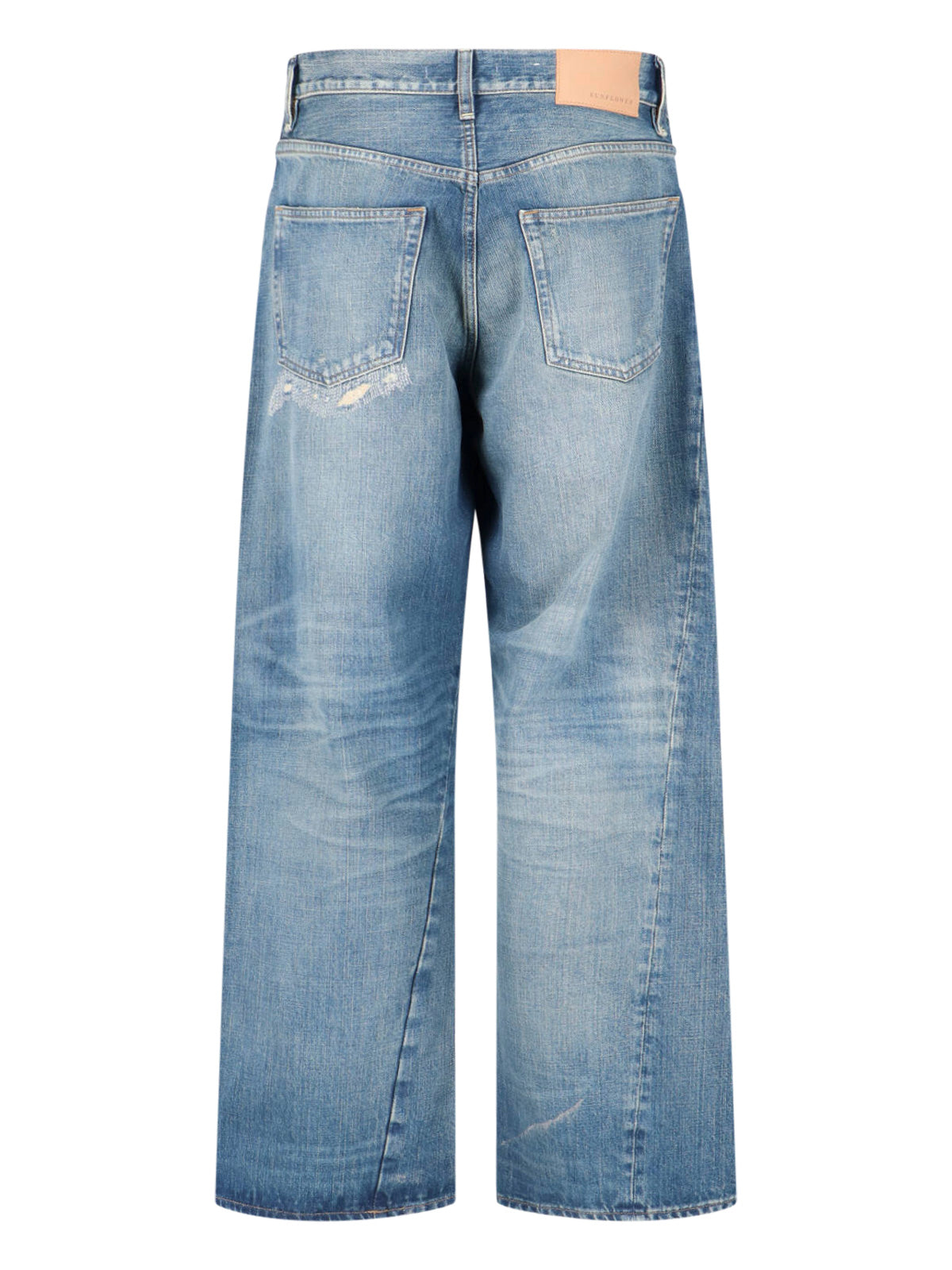 Blue Twist Wide-Leg Distressed Jeans