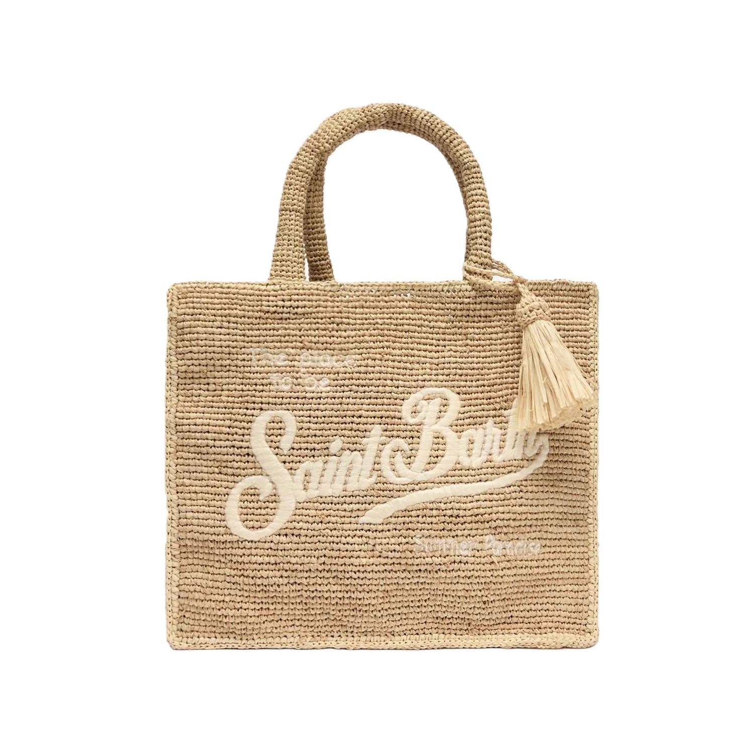 Rectangular Woven Tote Bag with Script Logo