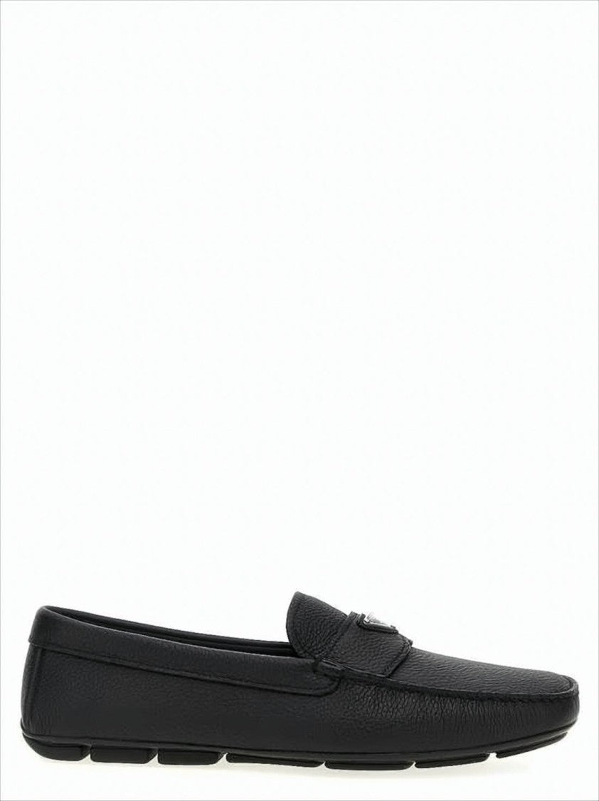Textured Black Leather Loafers