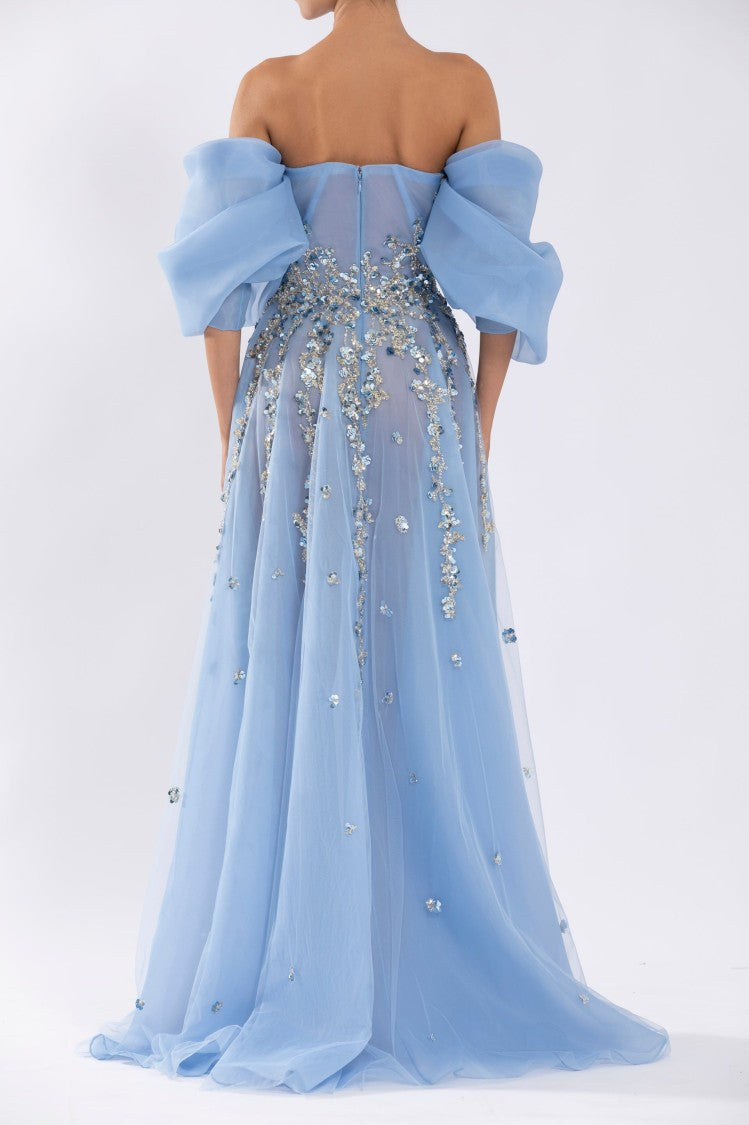 Organza Dress With Dotted Beading