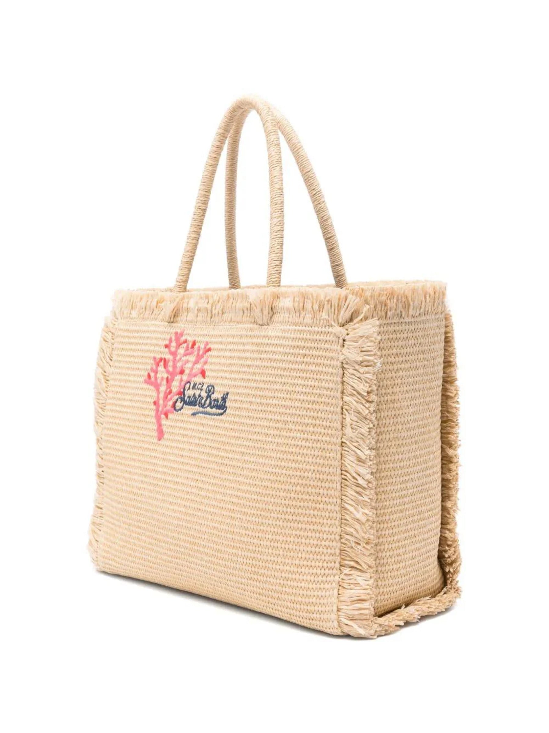 Rectangular Woven Tote Bag with Fringed Edges