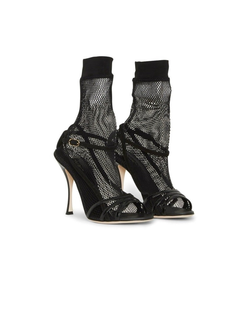 Fishnet Mesh Sandals With Croc-Effect Texture