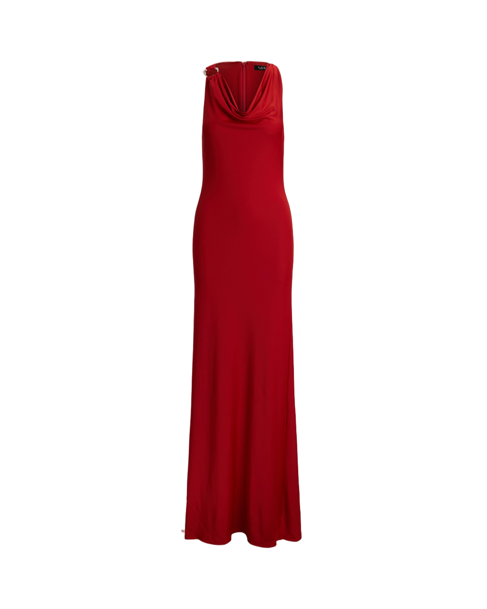 Floor-Length Red Cowl Neck Gown