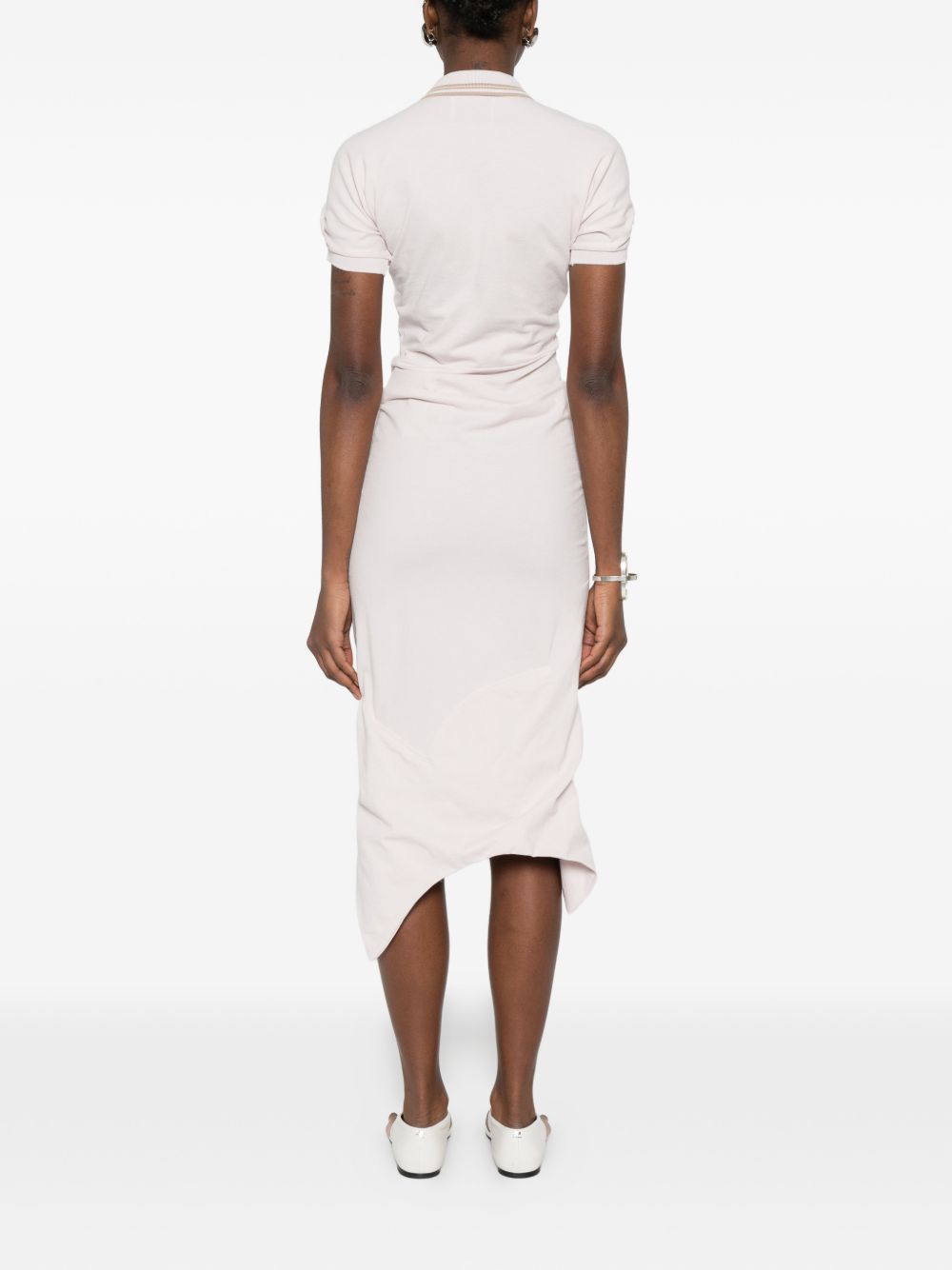 Fitted Midi Dress With Ruched Detailing And Polo Collar