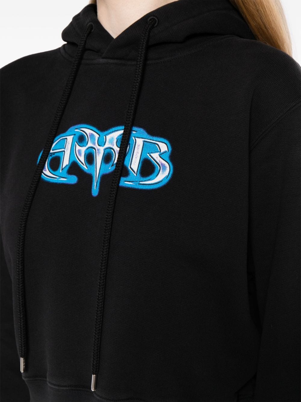 Black Amb Graphic Cropped Cotton Hoodie