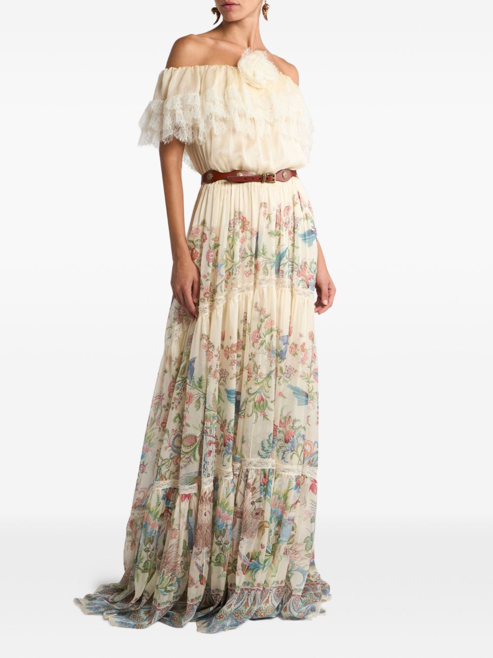 Off-The-Shoulder Maxi Dress With 3D Floral Detail
