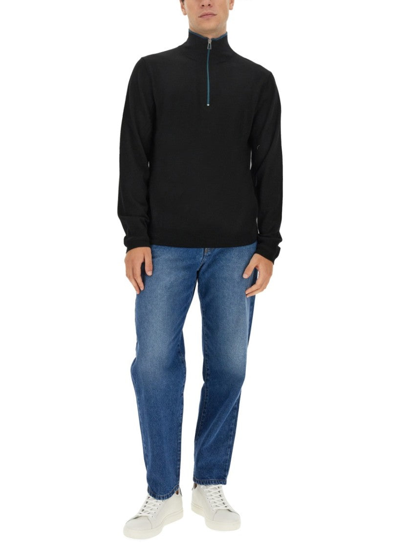 Slim-Fit Black Jersey With High Collar