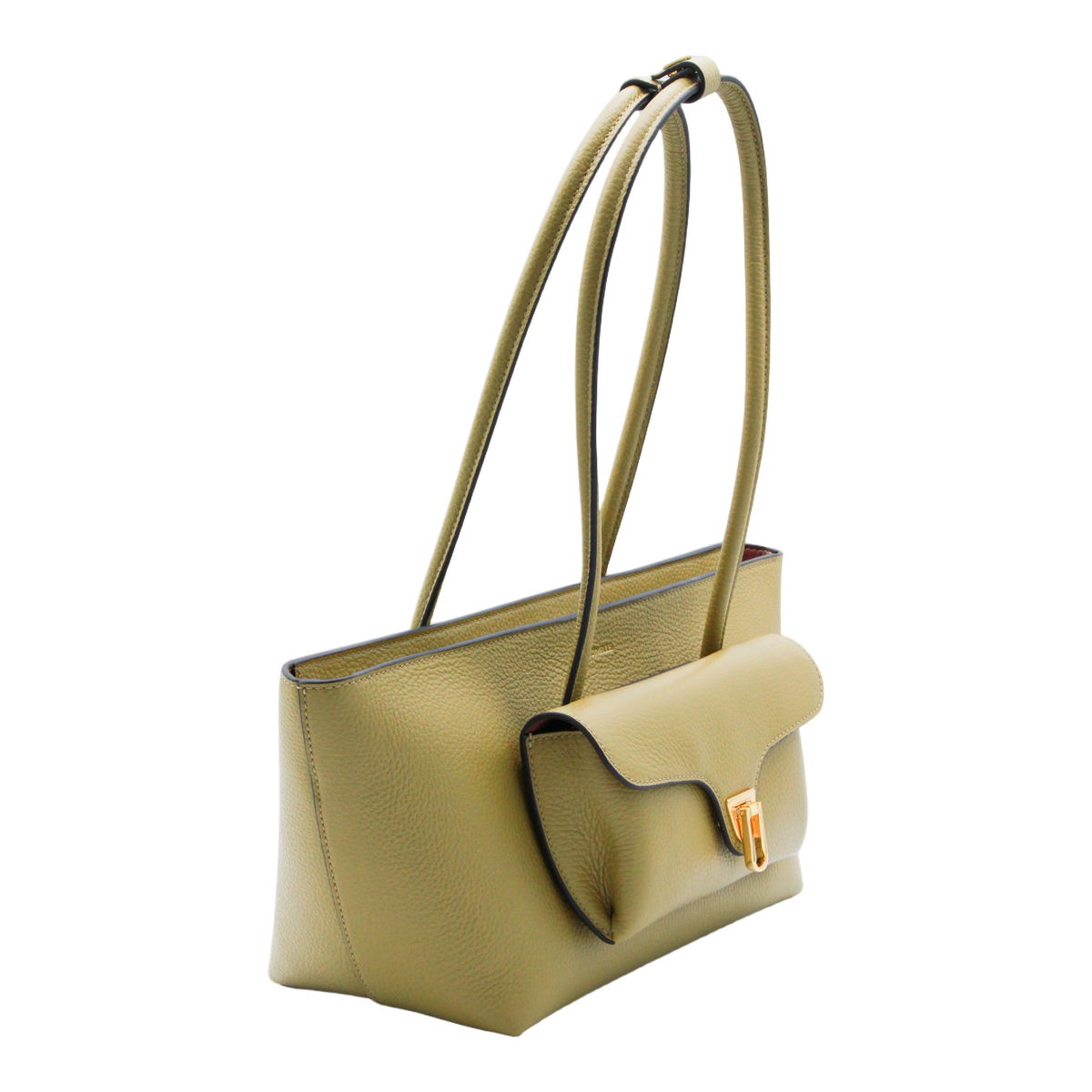 Trapezoidal Handbag with Gold-tone Clasp