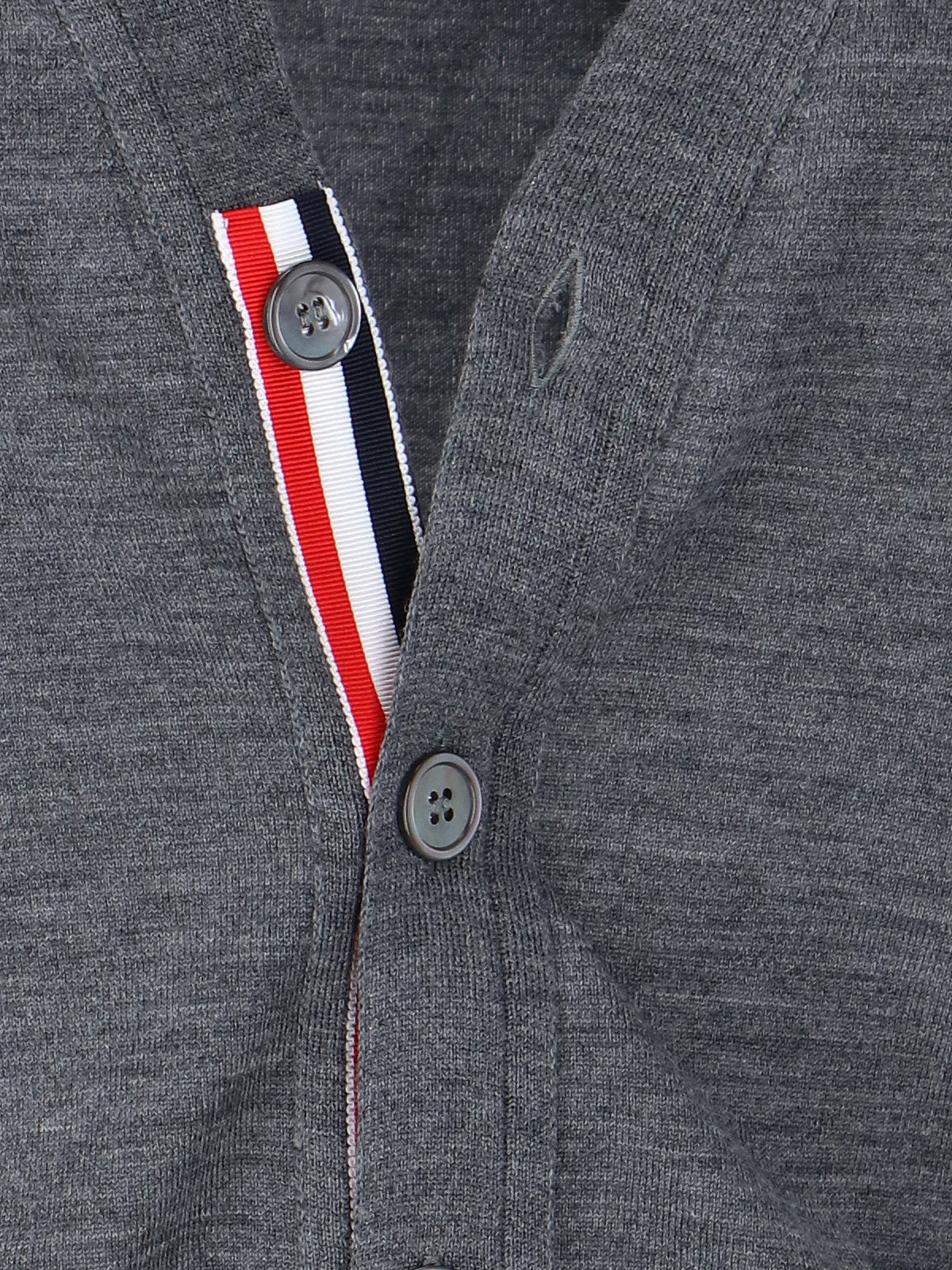 Grey Virgin Wool Cardigan With Iconic 4-Bar Intarsia
