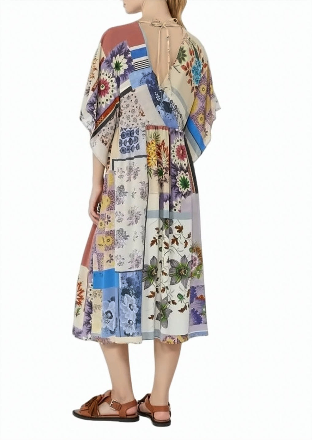 Multicolor Patchwork Floral V Neck Dress