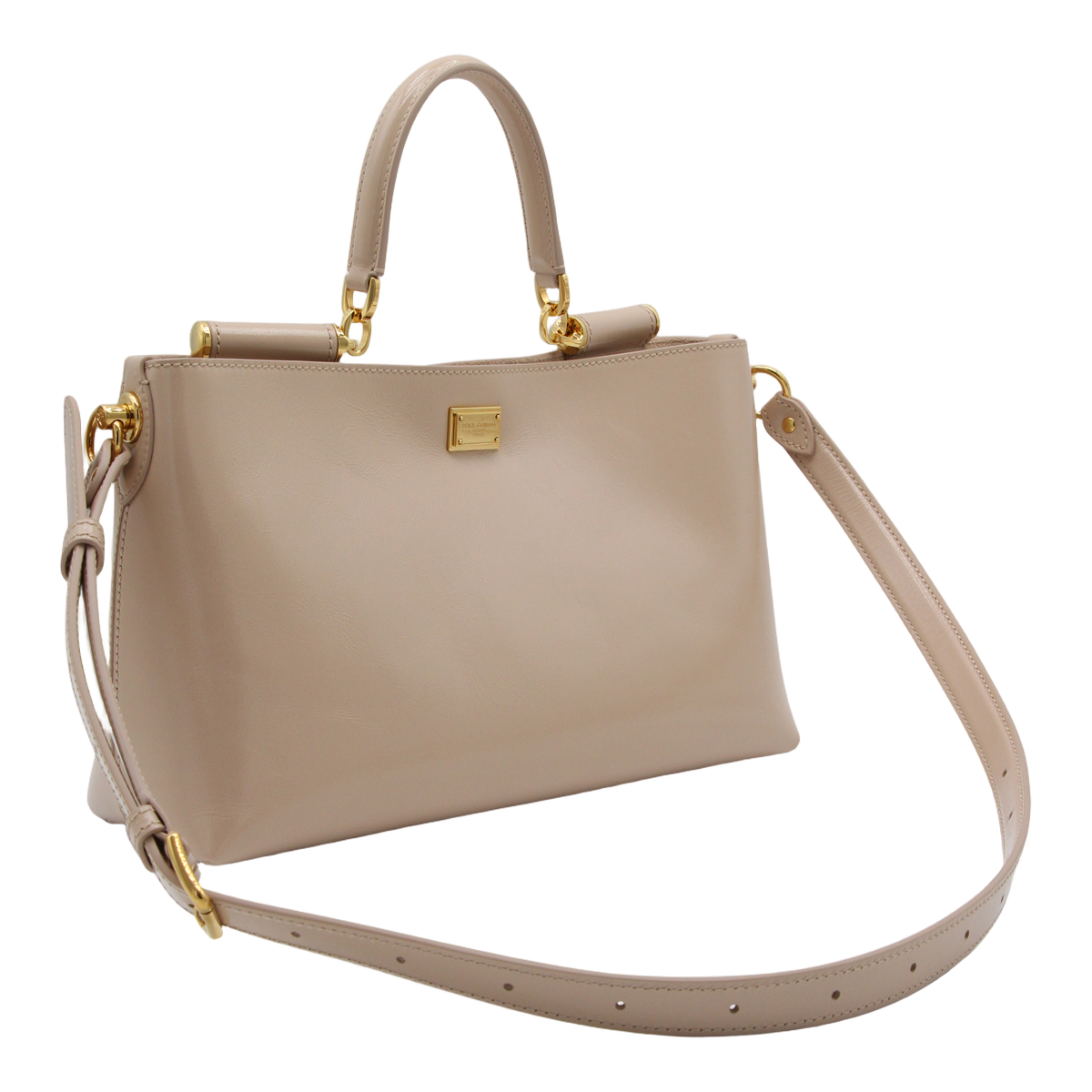 Rectangular Handbag in Smooth Nude Leather