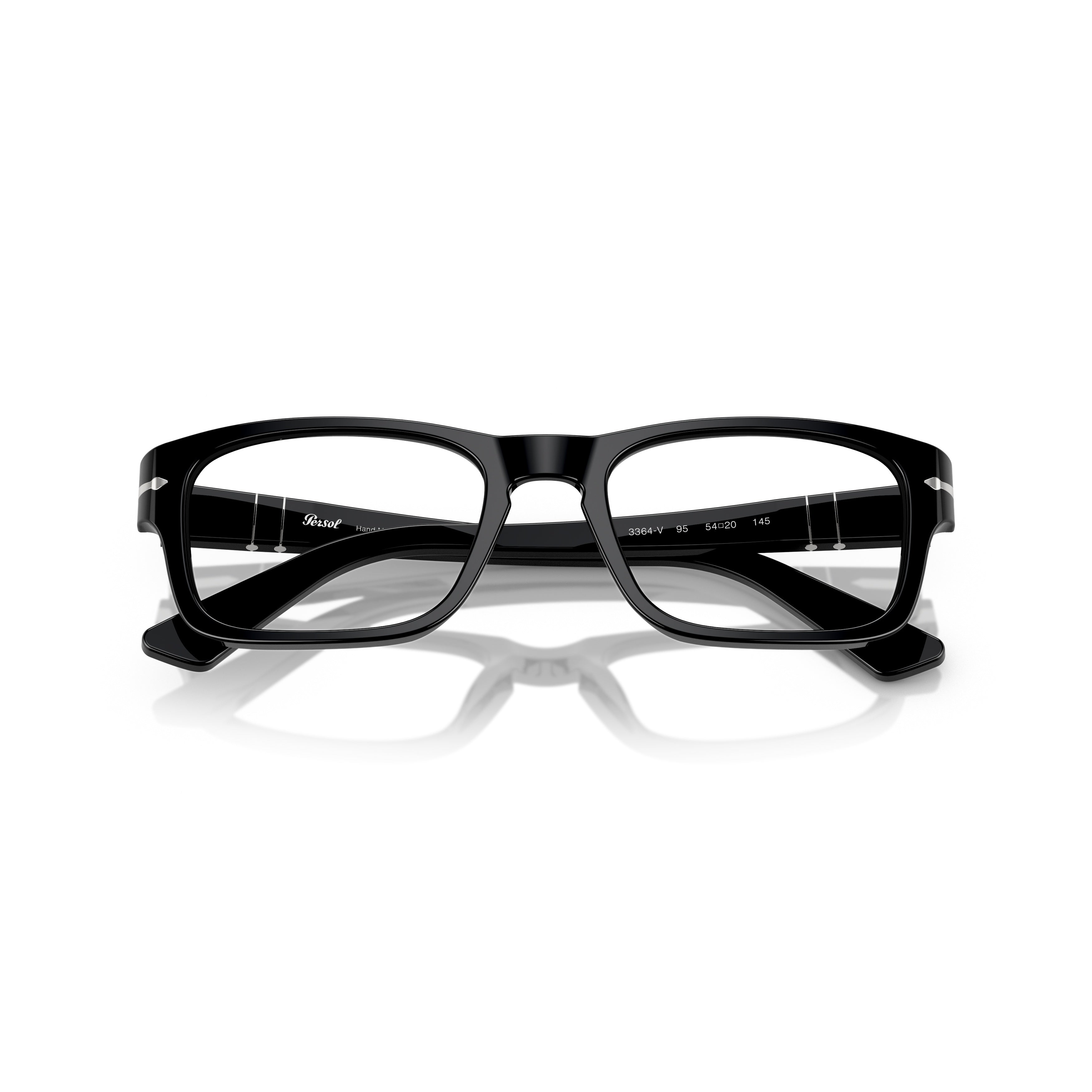 0po3364v Rectangular Black Acetate Eyeglasses with Silver Arrow Detail