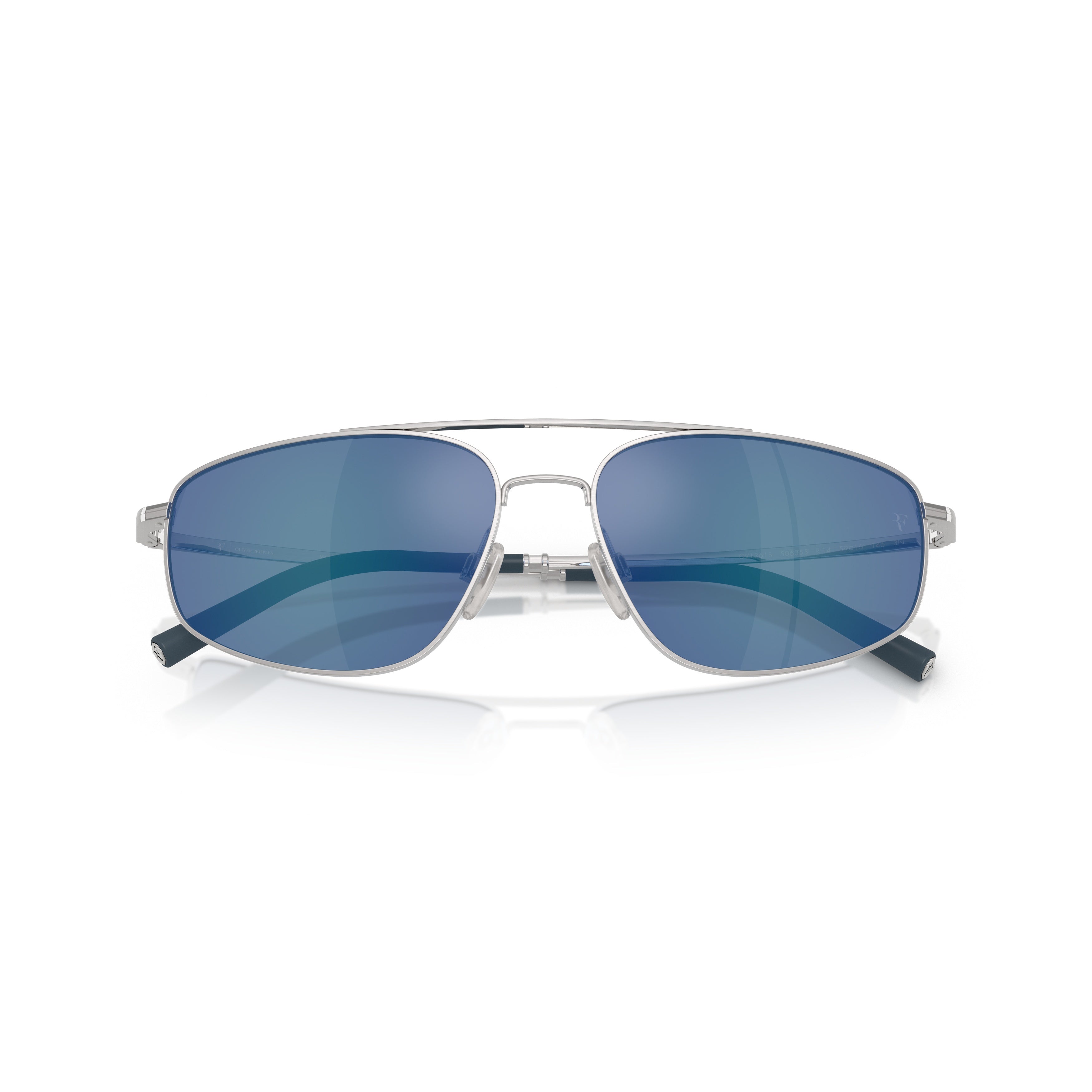 0ov1361s Reflective Blue Lenses with Polished Silver Frame Sunglasses