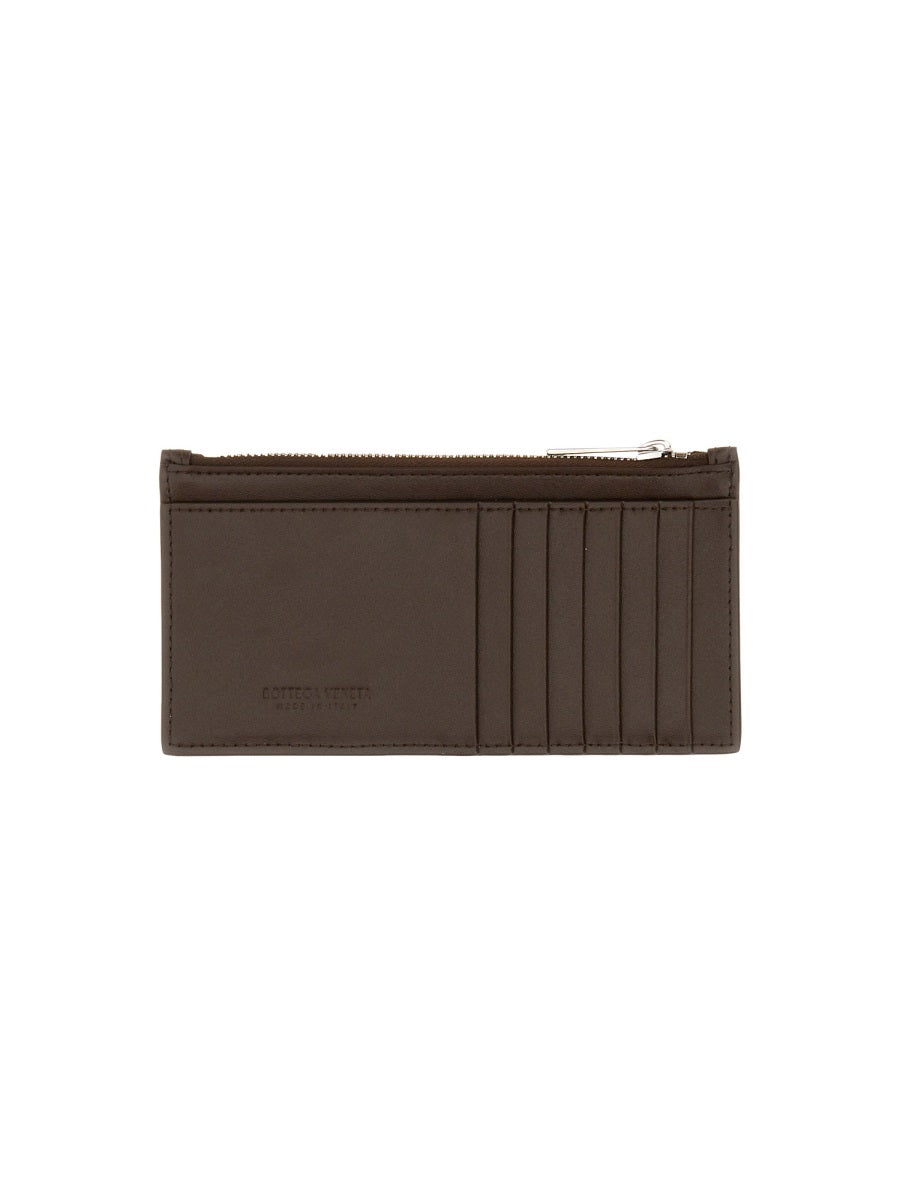 Compact Leather Card Holder with Zippered Compartment