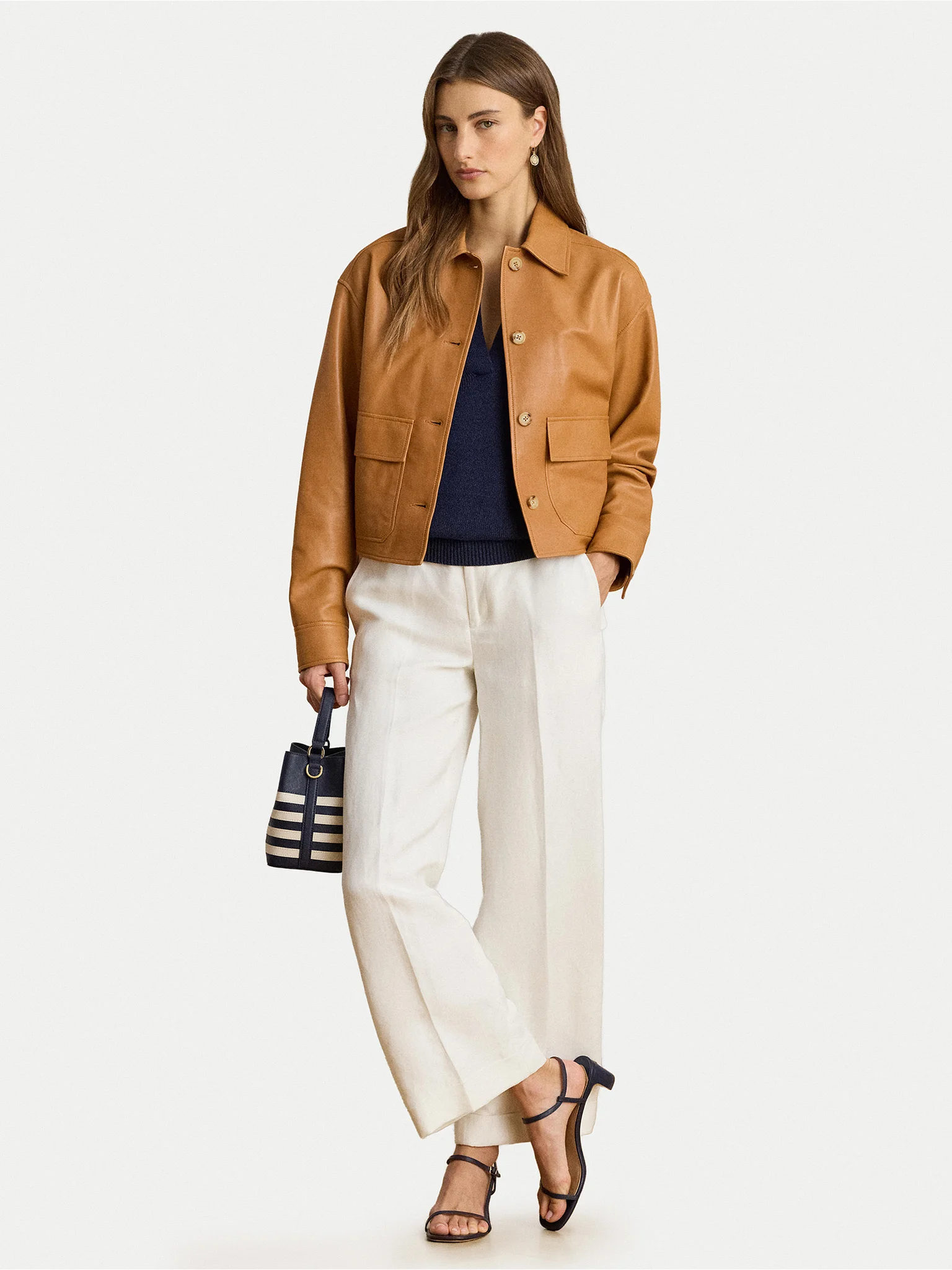 White Sendon Cropped Pleated Linen Trousers