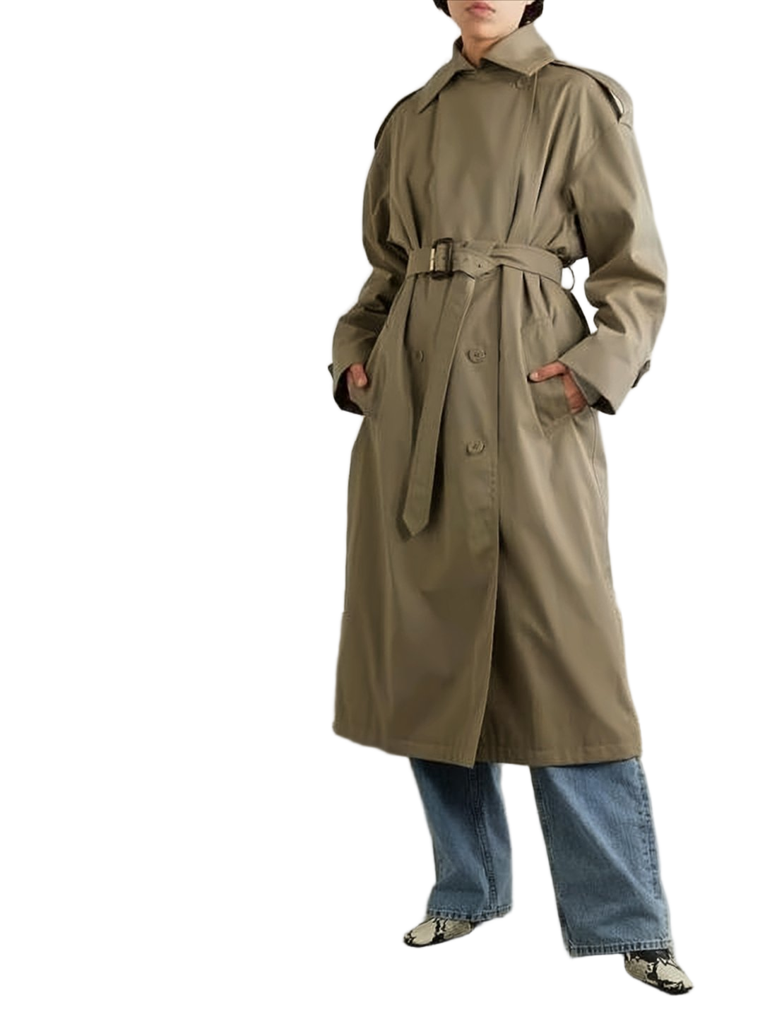 Double-Breasted Long Trench Coat