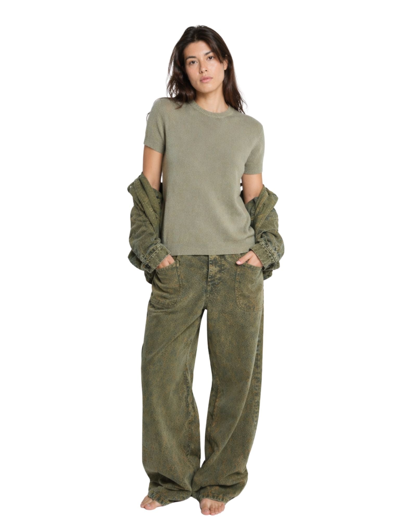 Olive Hemp Knit Garment Dyed T-Shirt