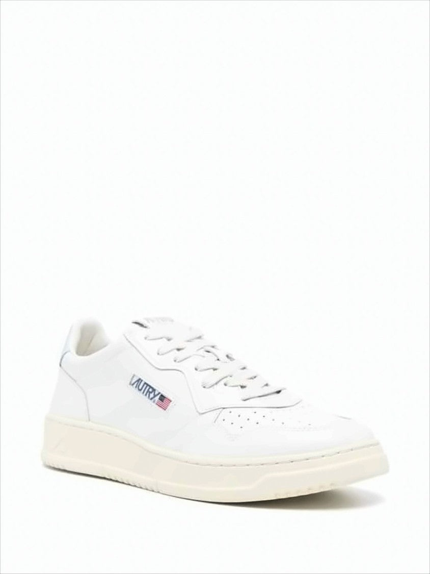 Low-Top Leather Sneakers with Perforated Toe Box