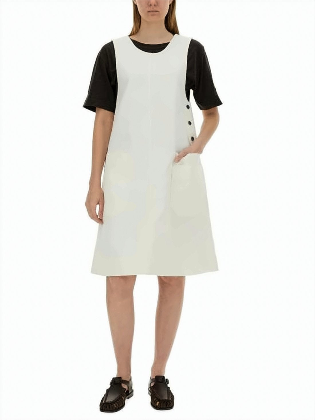 Sleeveless A-Line Midi Dress with Front Pockets