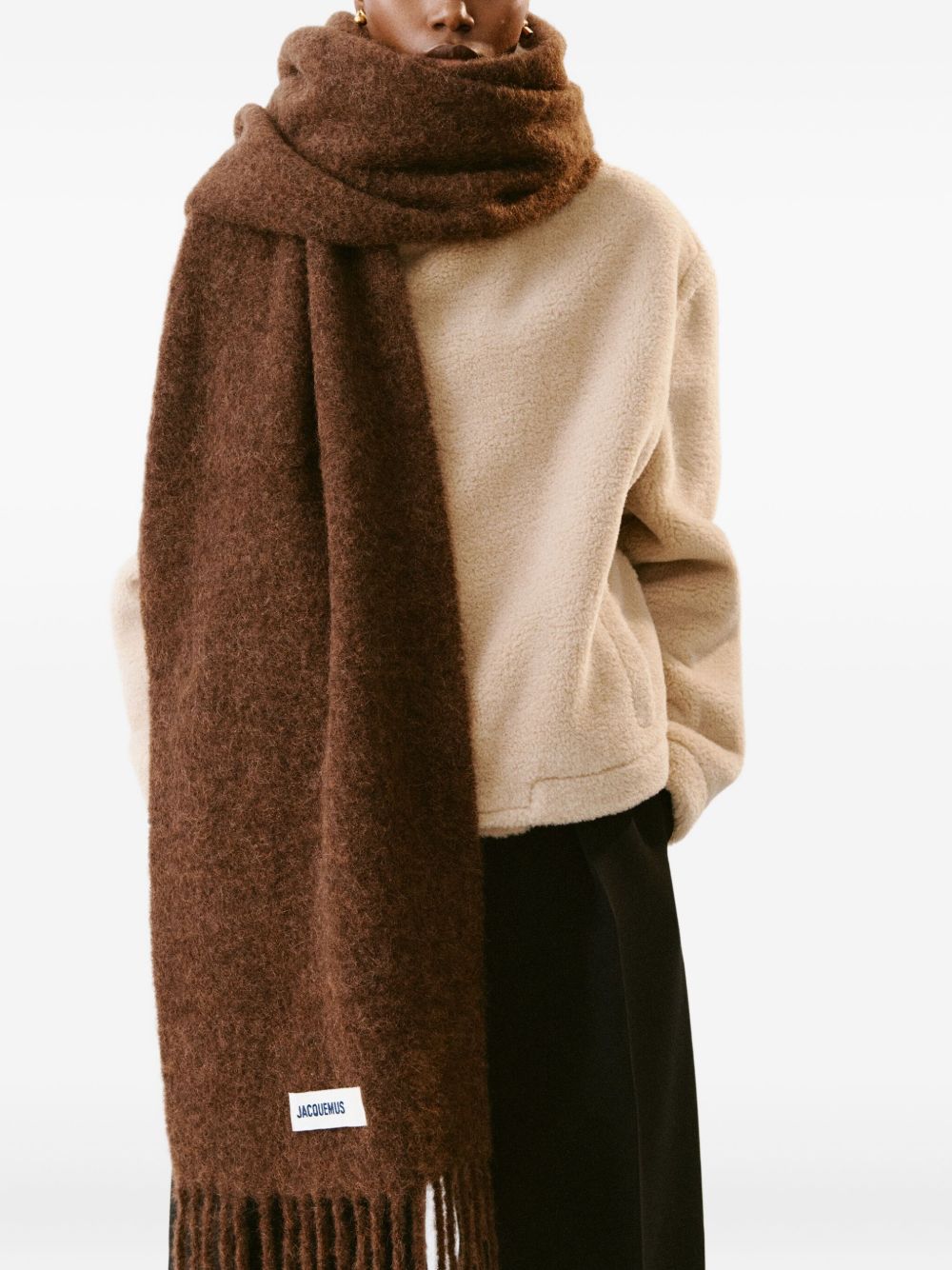 Rectangular Brown Scarf with Fringed Edges