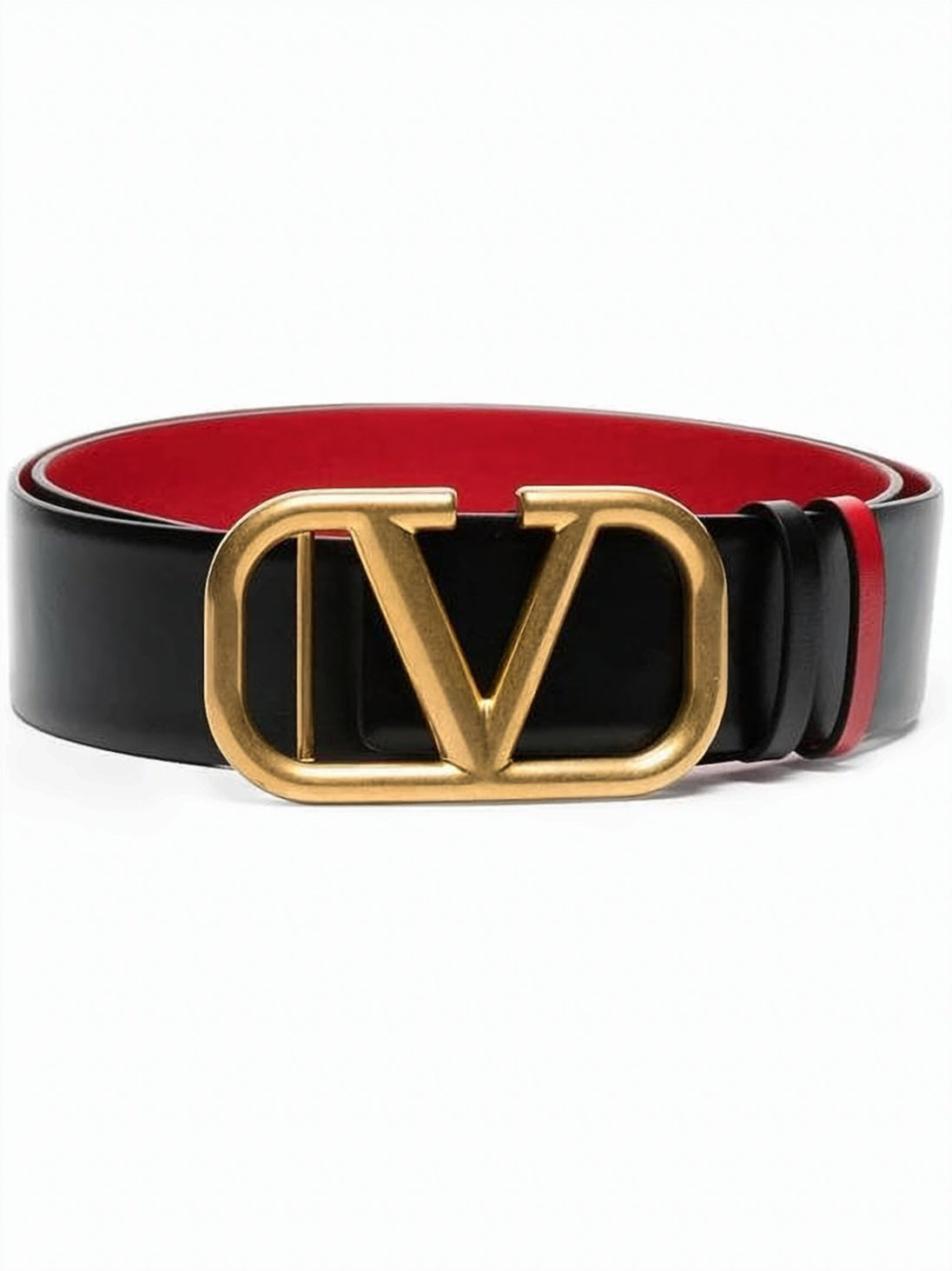 Leather Belt With Gold-Tone Brass Buckle
