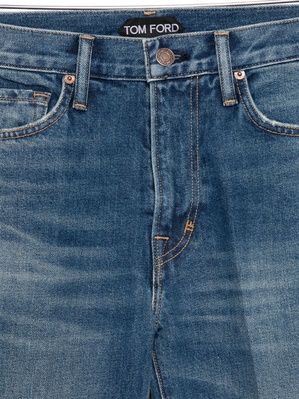 Flared Denim Jeans With Stonewashed Finish