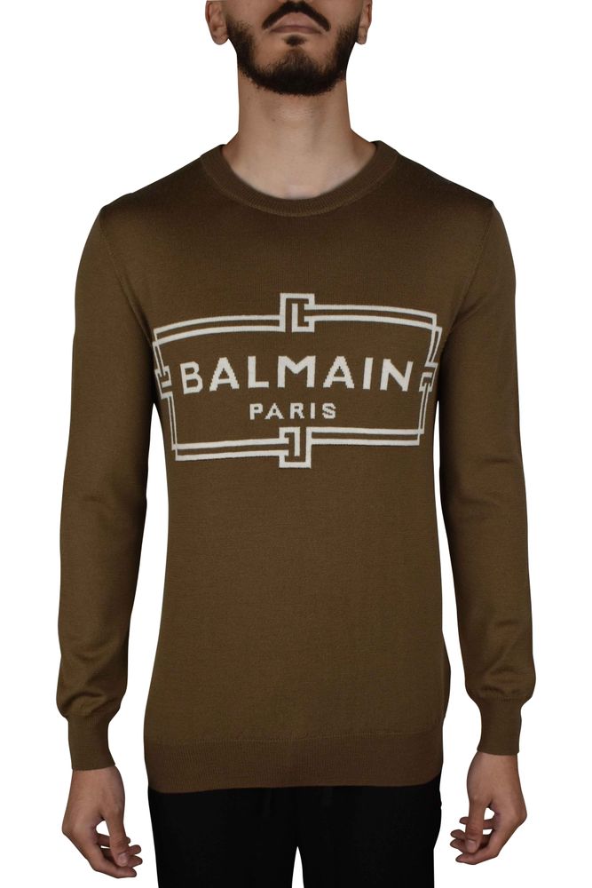 Khaki Wool Sweater With Center Logo