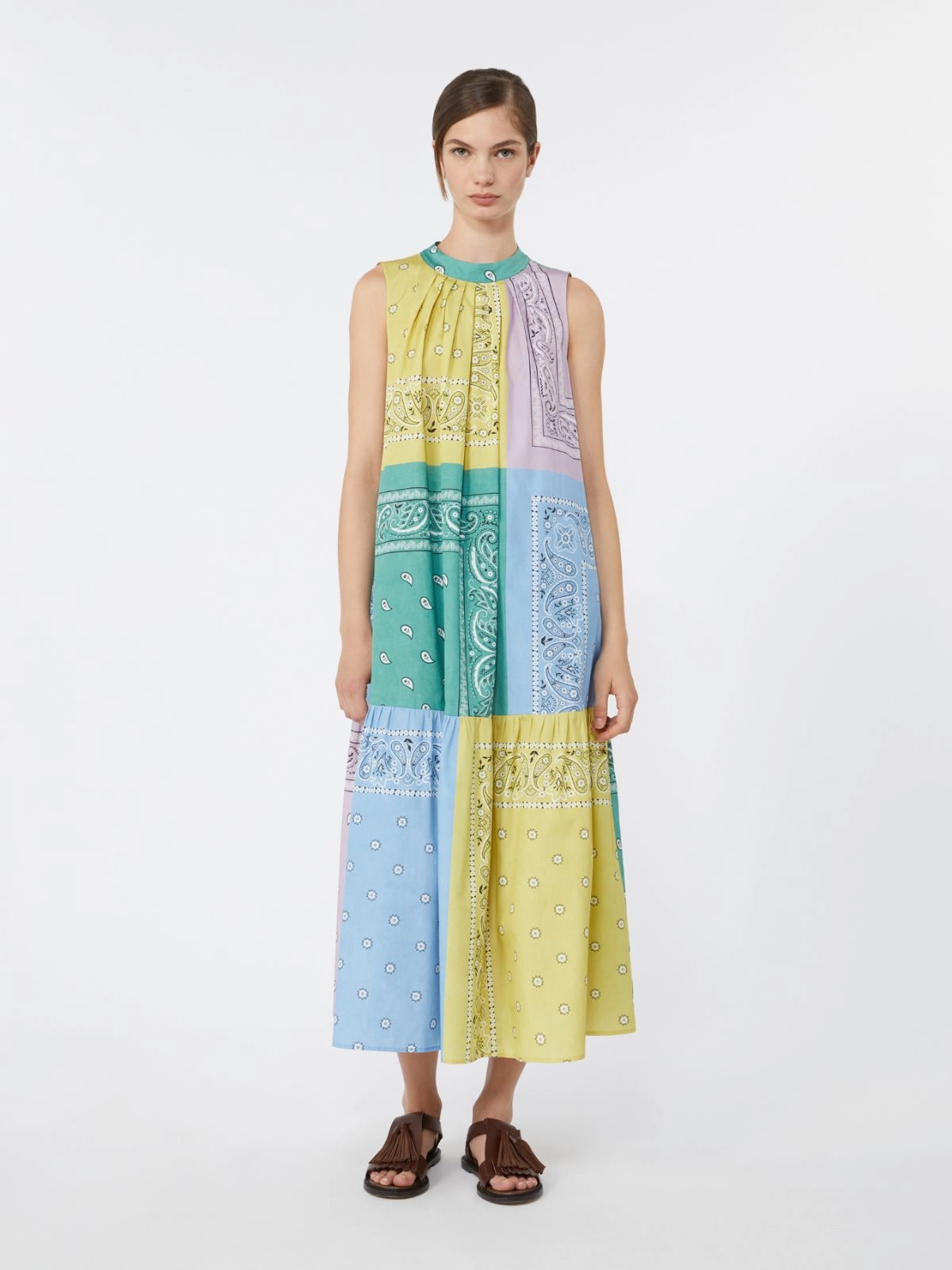 Patchwork Midi Dress with Bandana-Inspired Prints