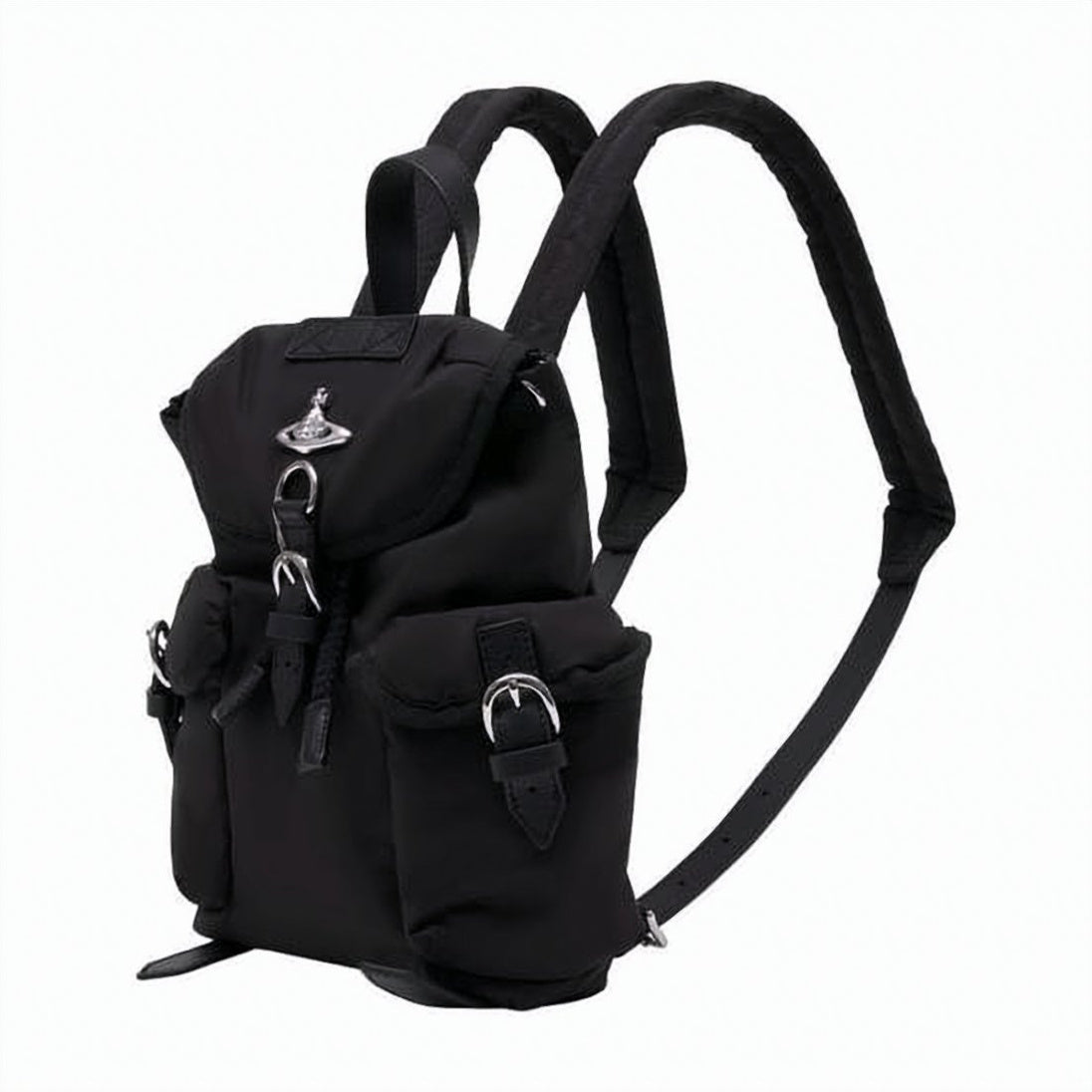 Black Polyester Backpack with Silver Emblem