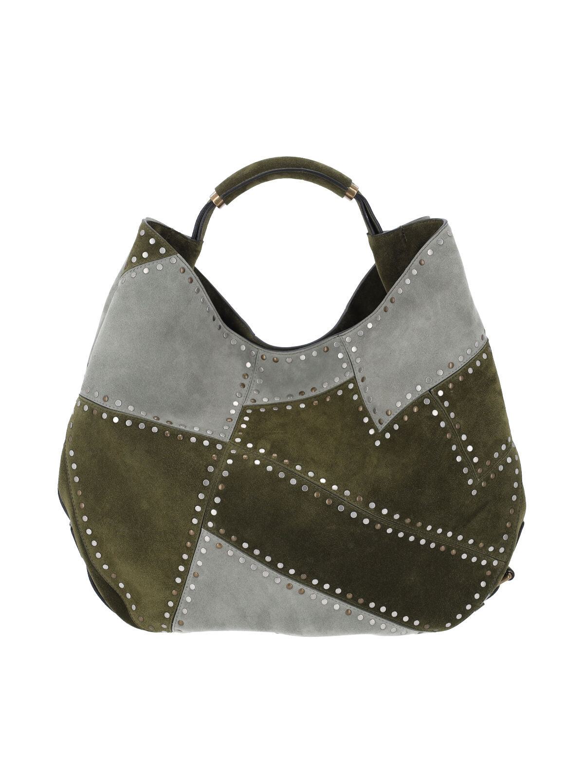 Green Patchwork Studded Leather Handbag