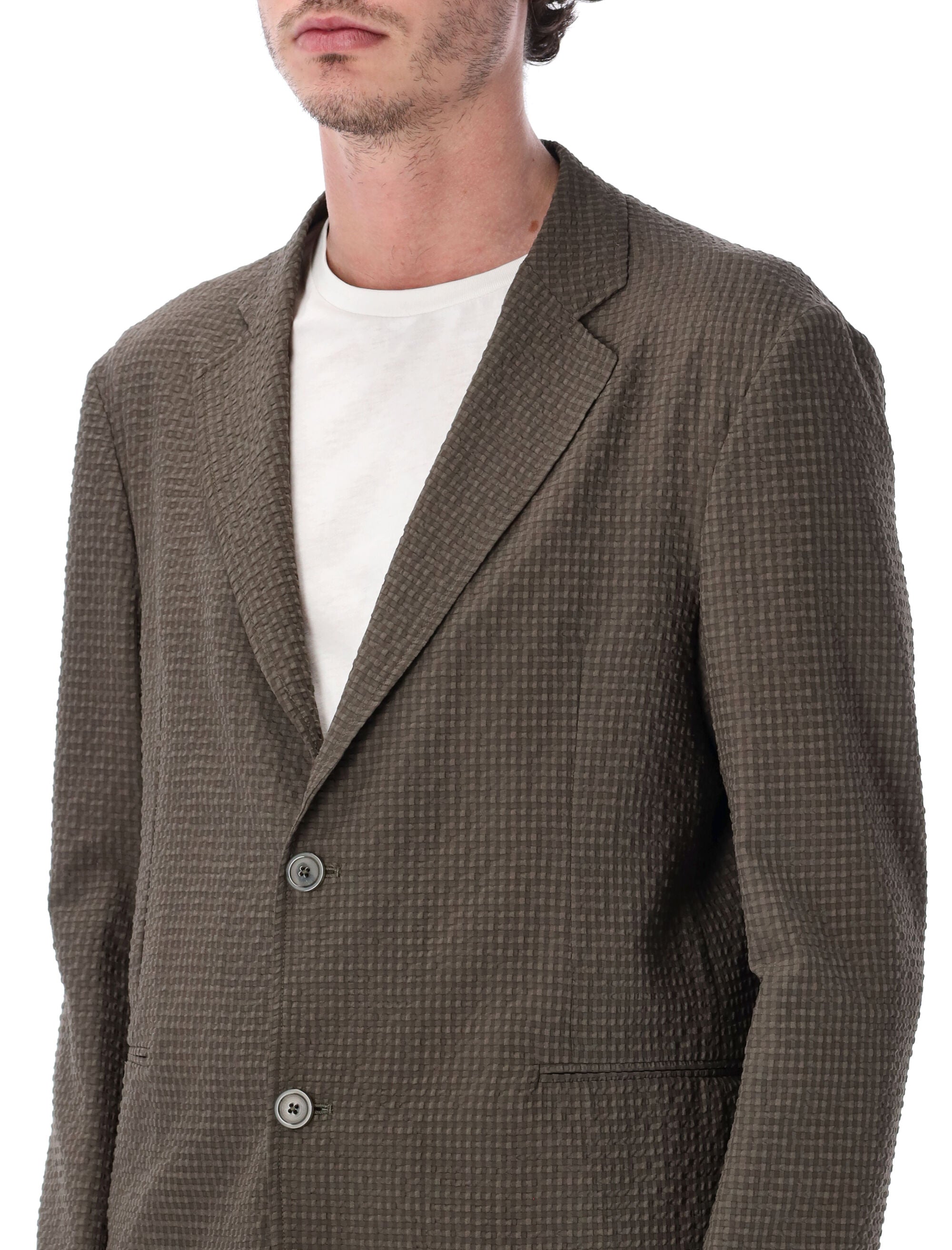 Textured Brown Seersucker Blazer