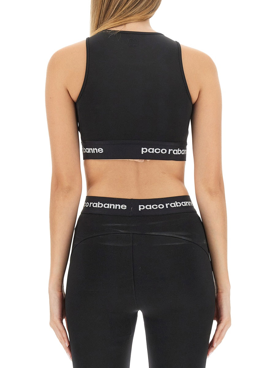 Fitted Crop Top with Logo Band in Black
