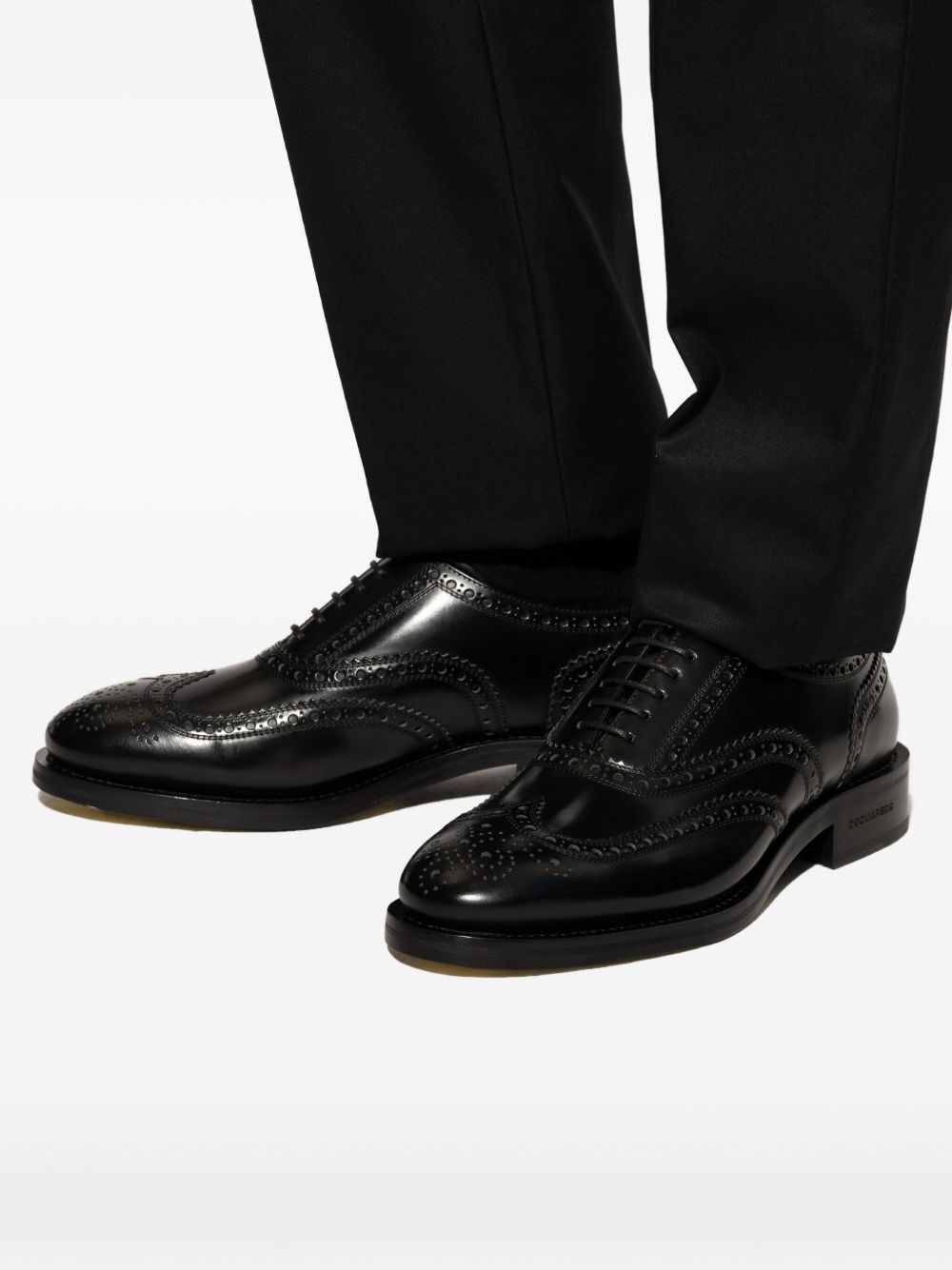 Wingtip Lace-Up Black Leather Shoes