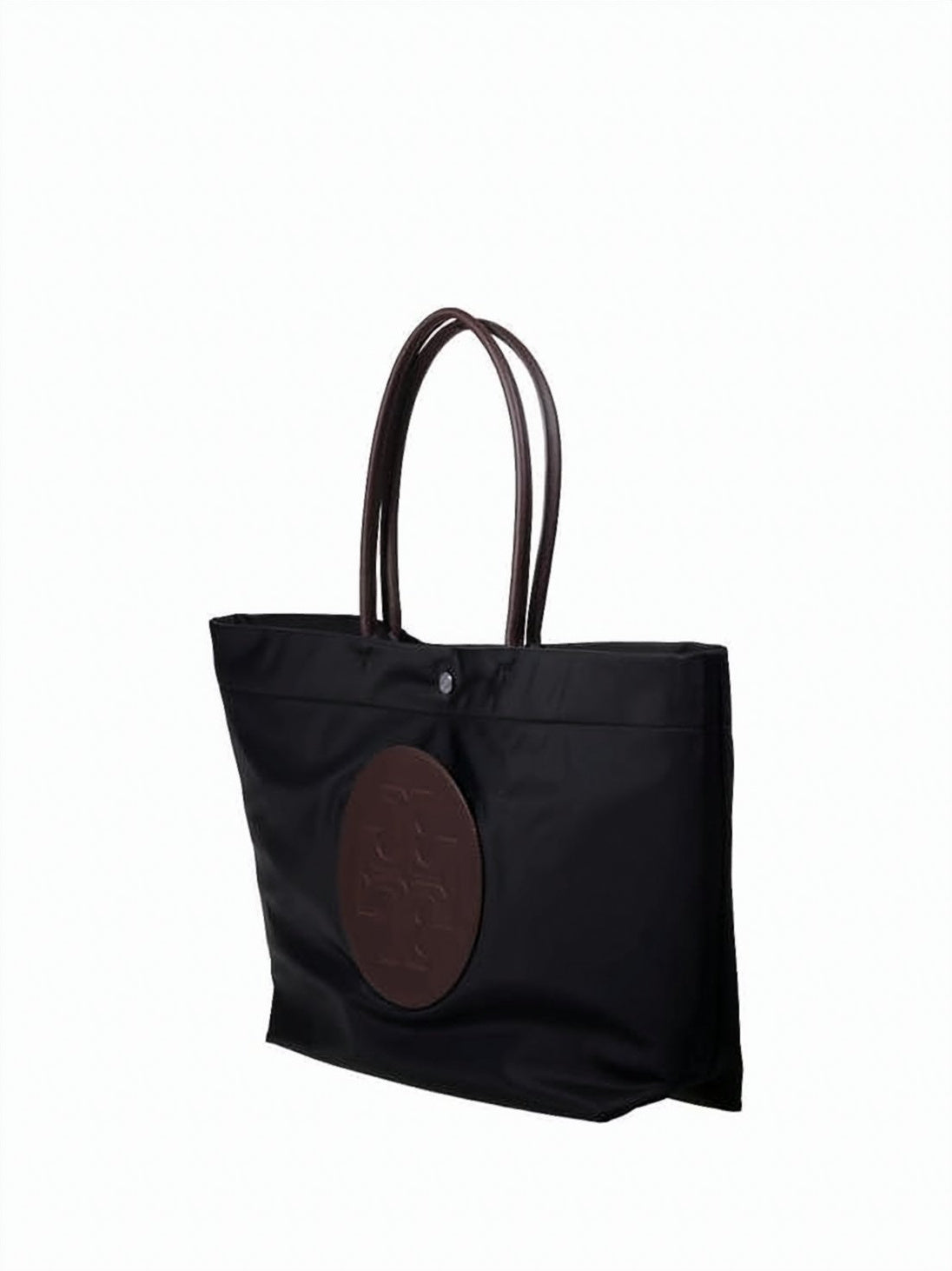 Recycled Nylon Shoulder Bag with Embossed Leather Logo
