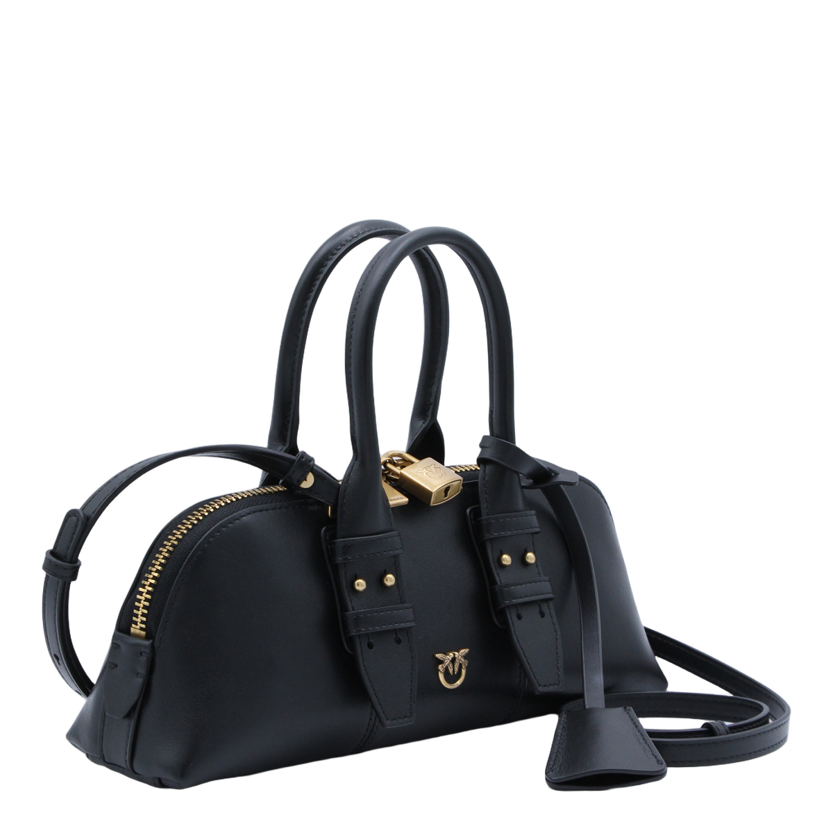 Structured Black Handbag With Gold-Tone Accents