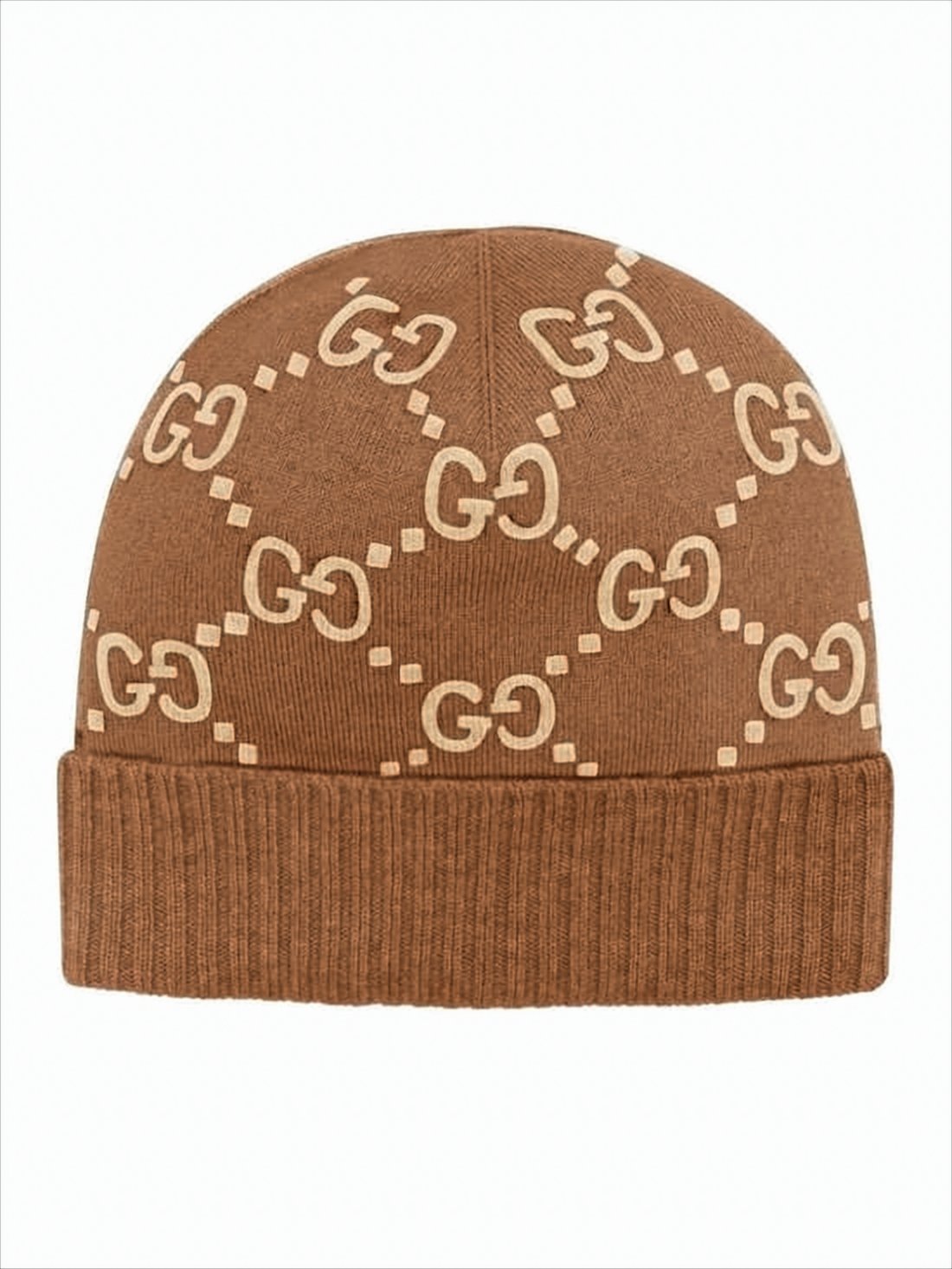Jacquard Cashmere Beanie with Interlocking Logo Design