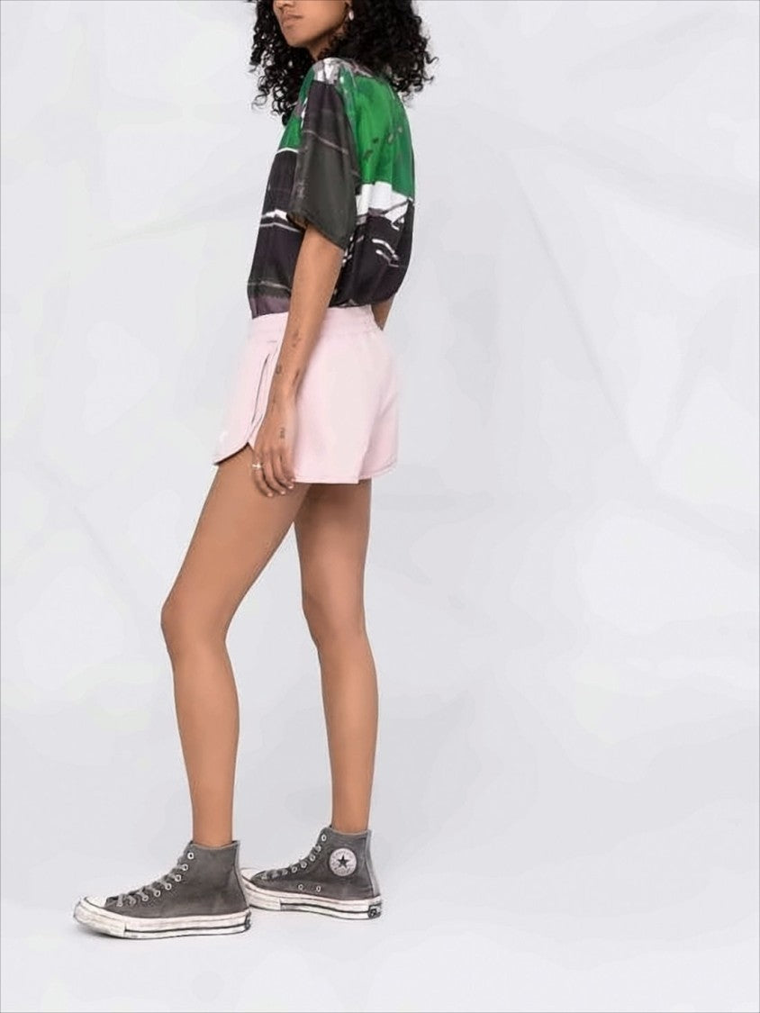 Pastel Pink Cotton Shorts with Ribbed Waistband and Side Pockets