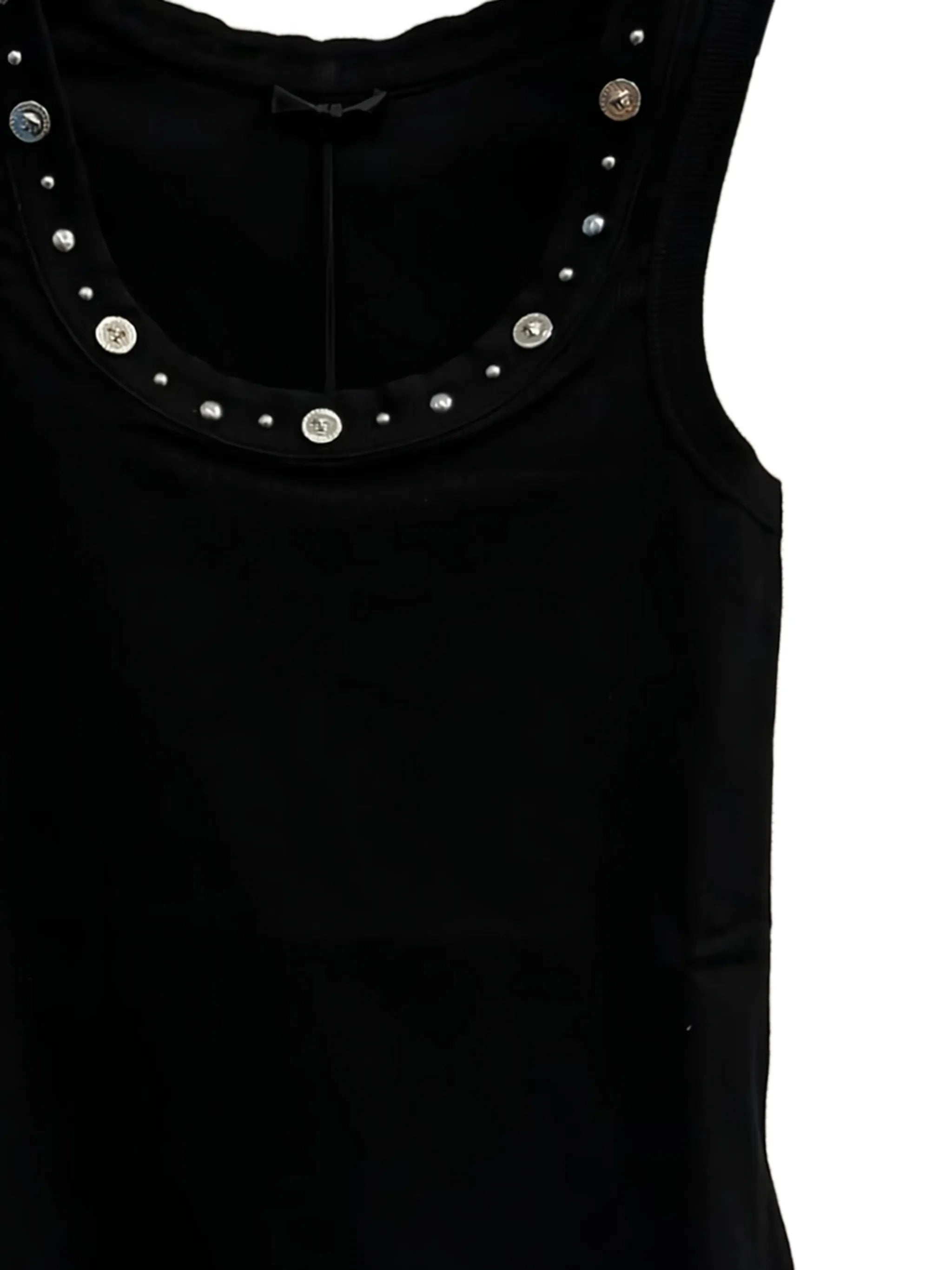 Black Ribbed Studded Decorative Button Top