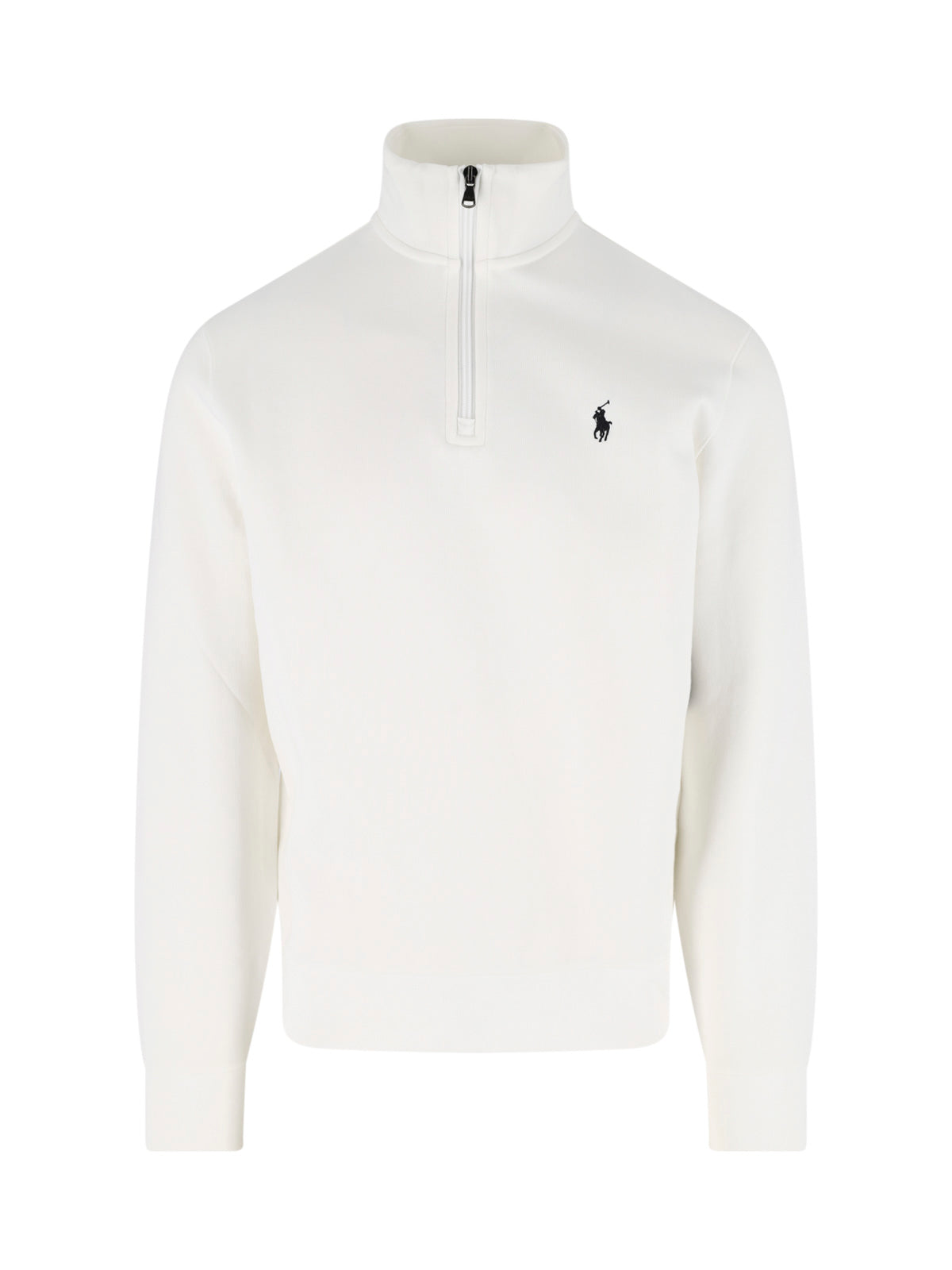 White High-Collar Half-Zip Recycled Sweatshirt
