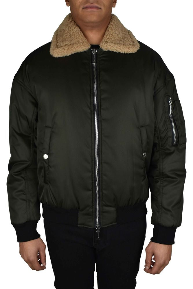 Khaki Green Nylon Bomber Jacket