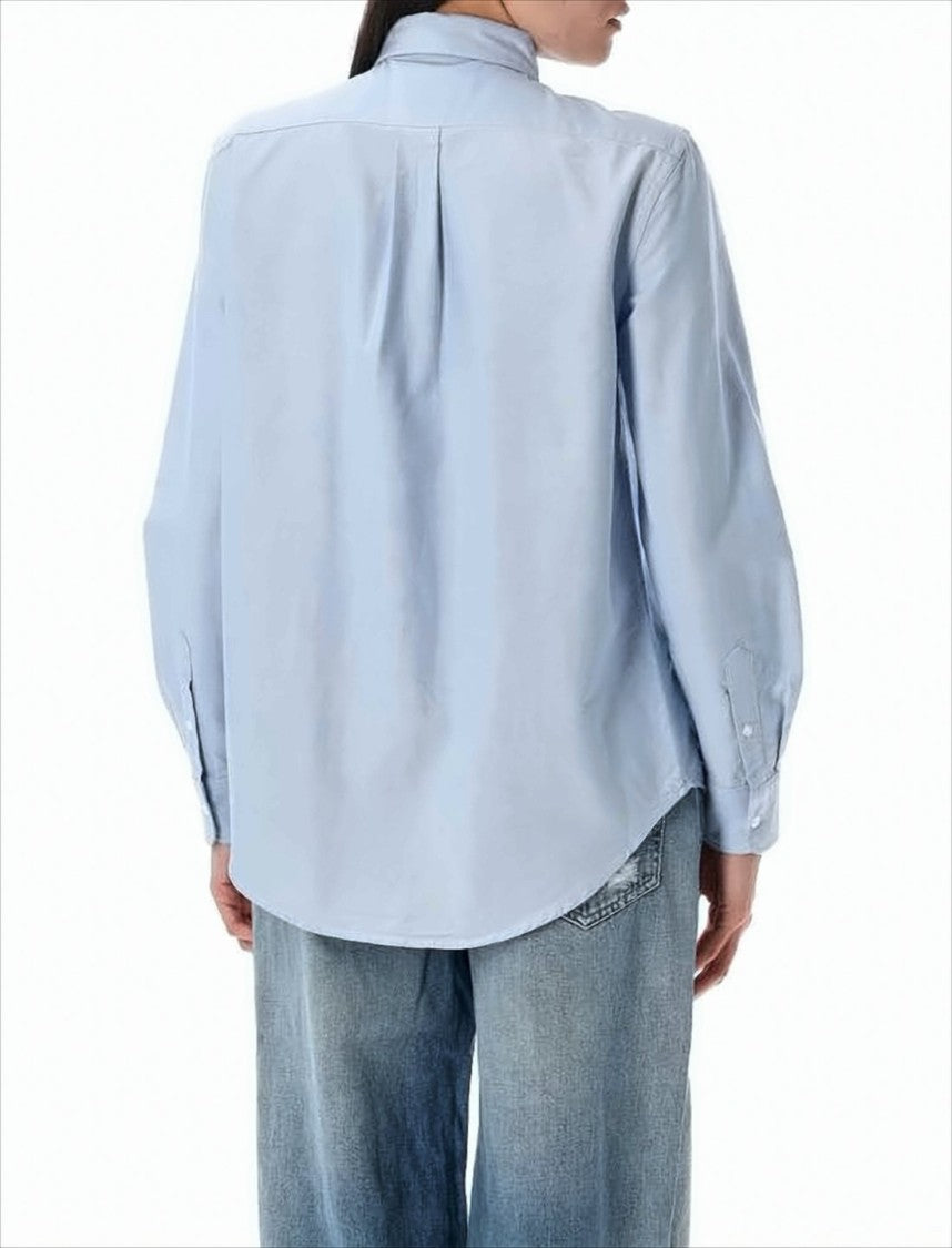 Light Blue Textured Button-Up Shirt with Pointed Collar