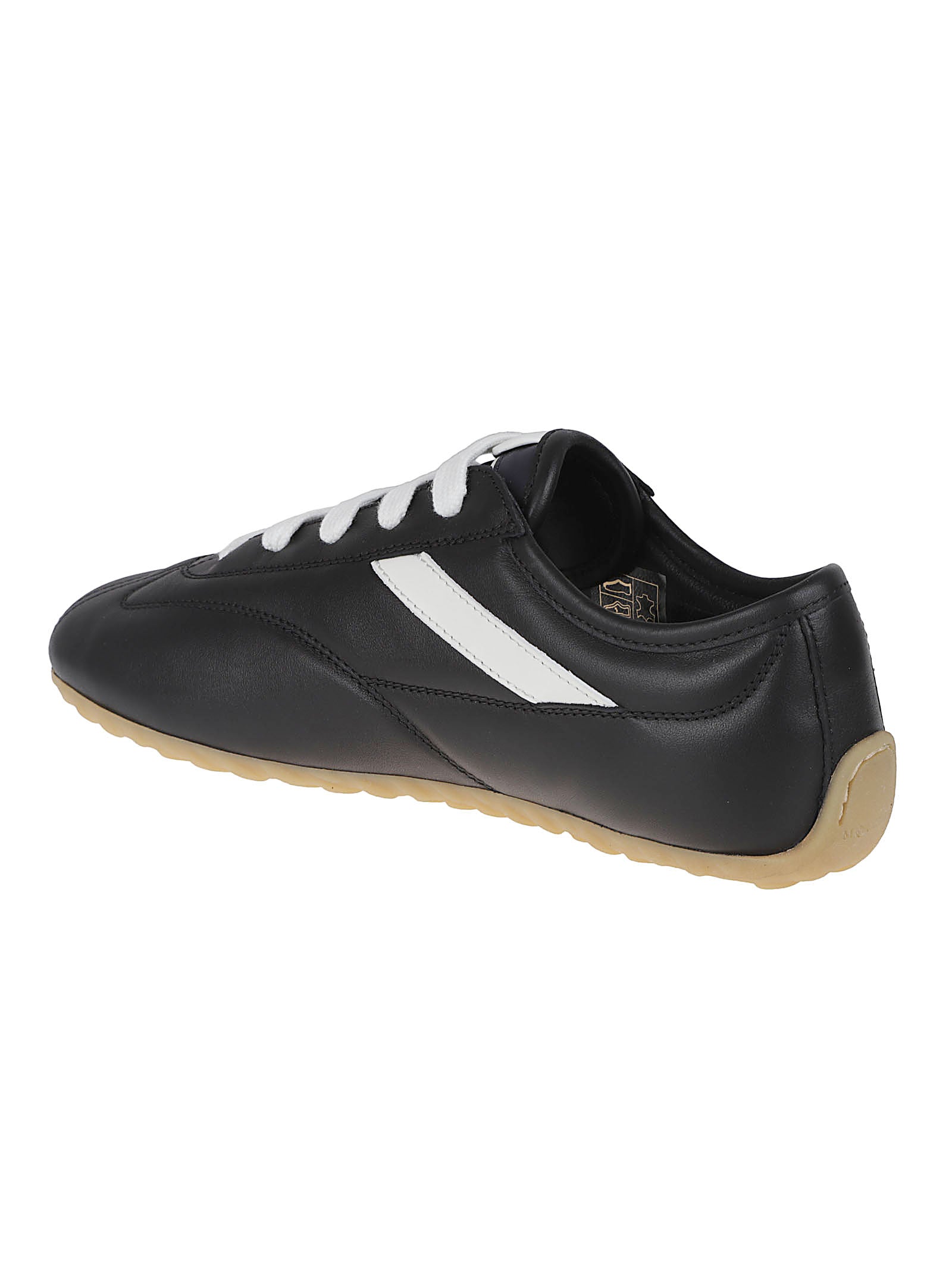 Rounded Toe Black Nappa Leather Sneakers with Iconic Logo Detail
